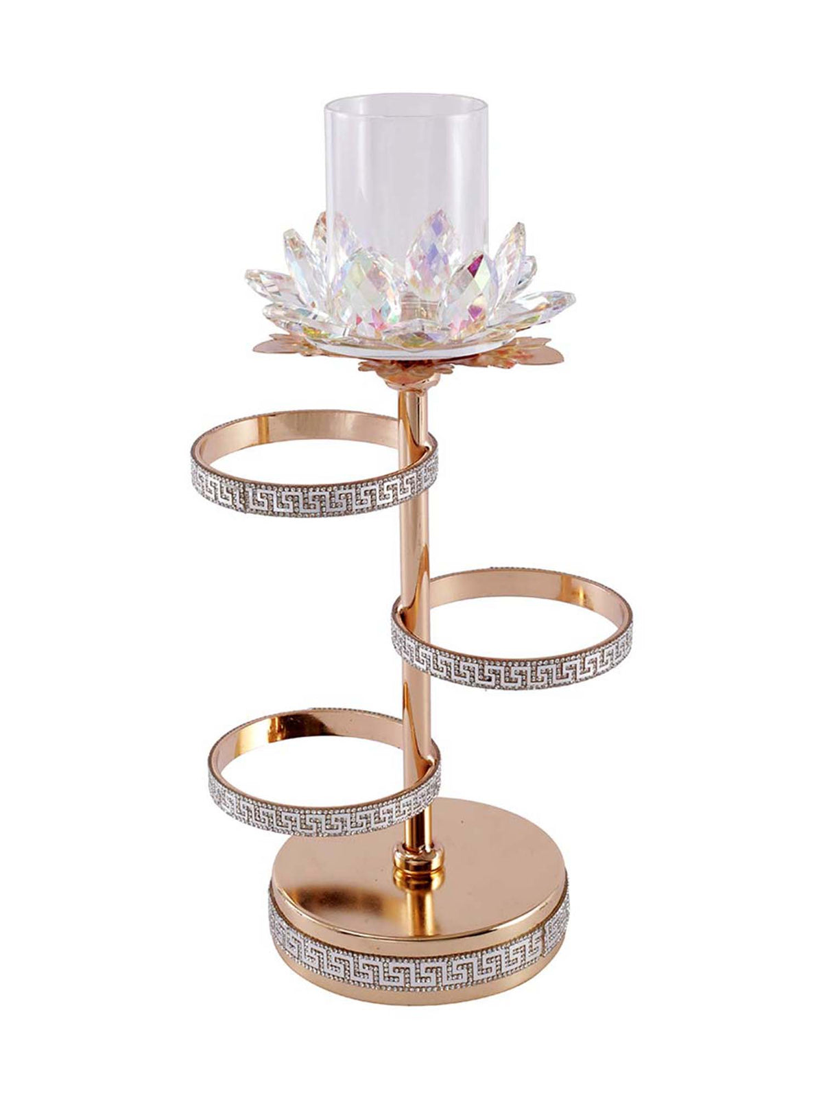 Aarvi Decor Gold Crystal Flower Metal Candle Holder