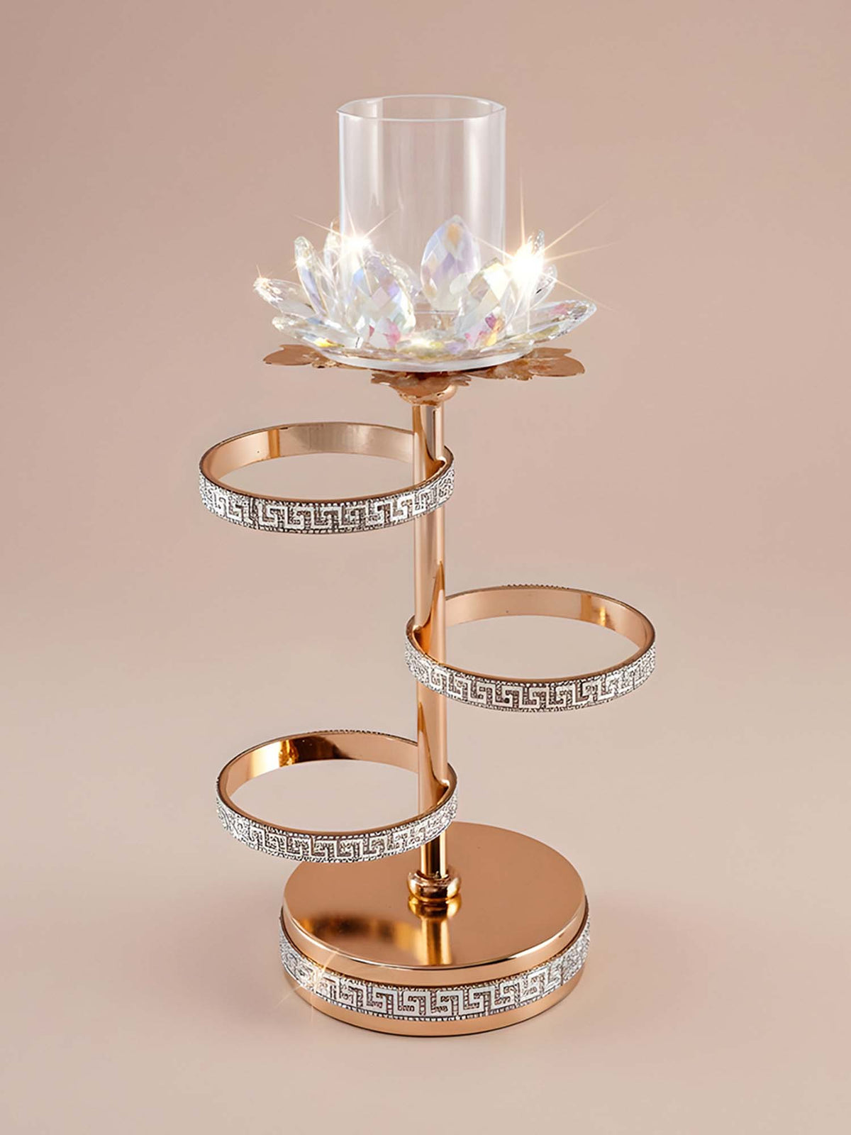 Aarvi Decor Gold Crystal Flower Metal Candle Holder
