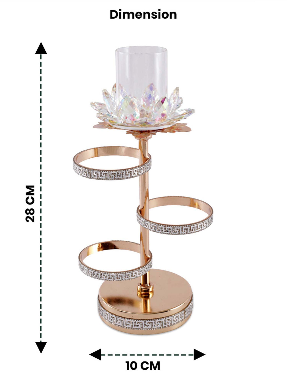 Aarvi Decor Gold Crystal Flower Metal Candle Holder