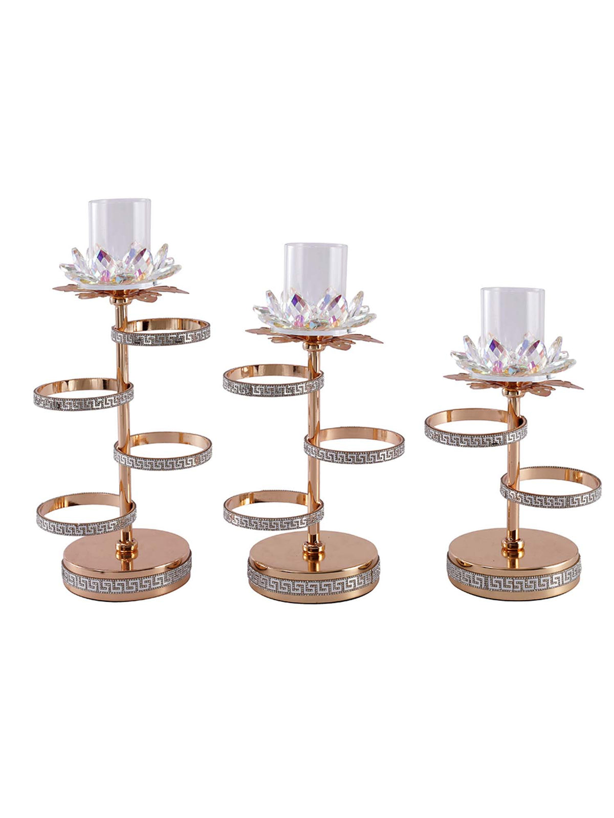Aarvi Decor Gold Crystal Flower Metal Candle Holder