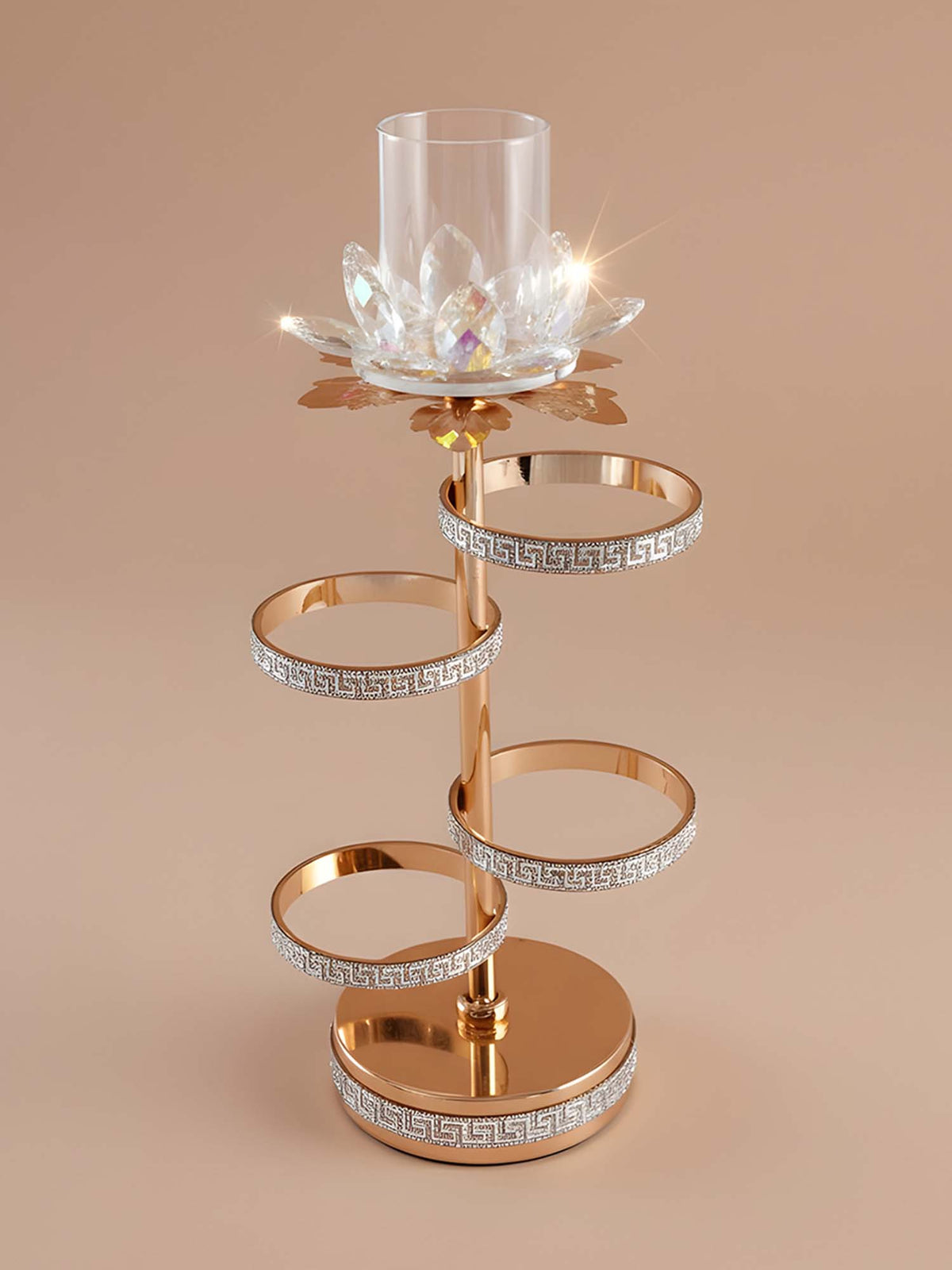 Aarvi Decor Gold Crystal Flower Metal Candle Holder