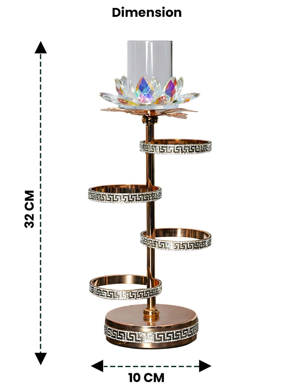 Aarvi Decor Gold Crystal Flower Metal Candle Holder