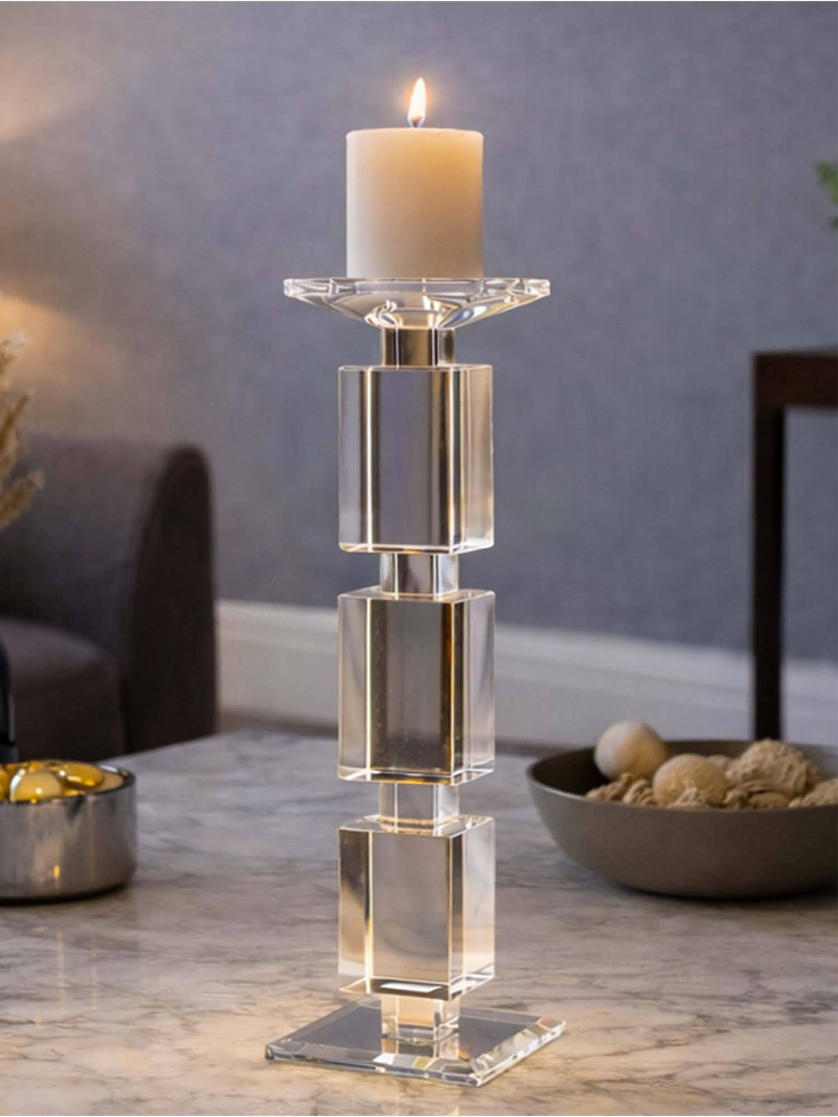 Aarvi Decor Transparent Elegance Crystal Candle Holder
