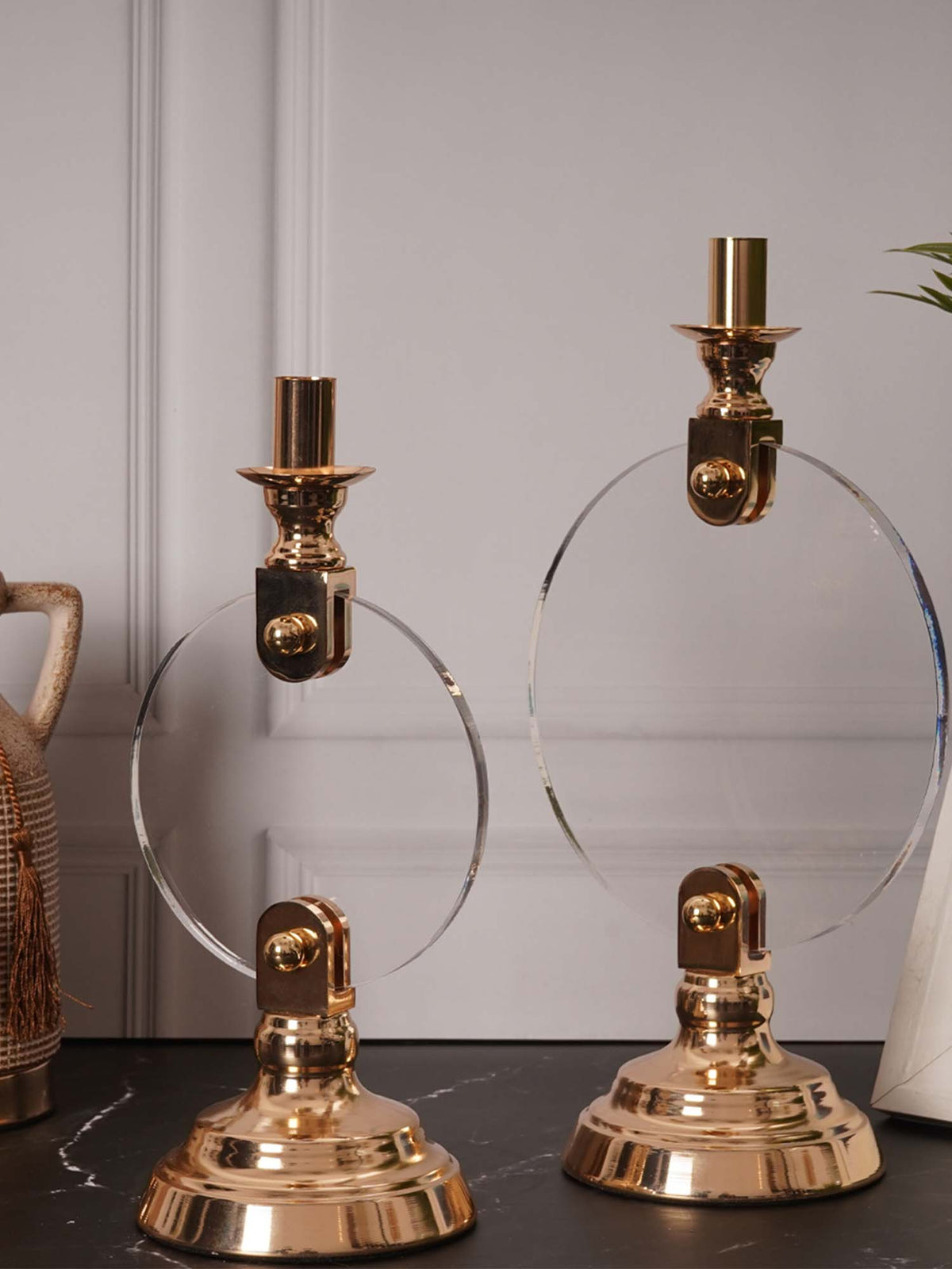 Aarvi Decor Gold Metal & Glass Round Candle Holder