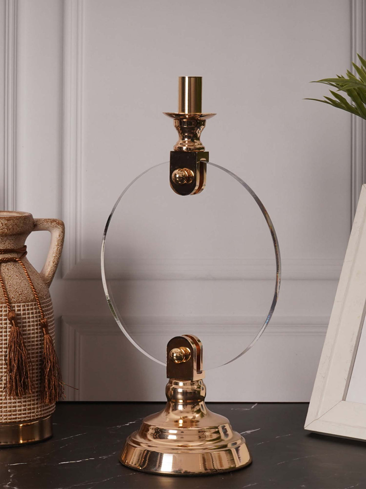 Aarvi Decor Gold Metal & Glass Round Candle Holder