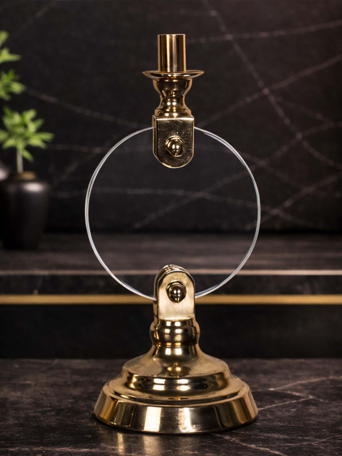 Aarvi Decor Gold Metal & Glass Round Candle Holder