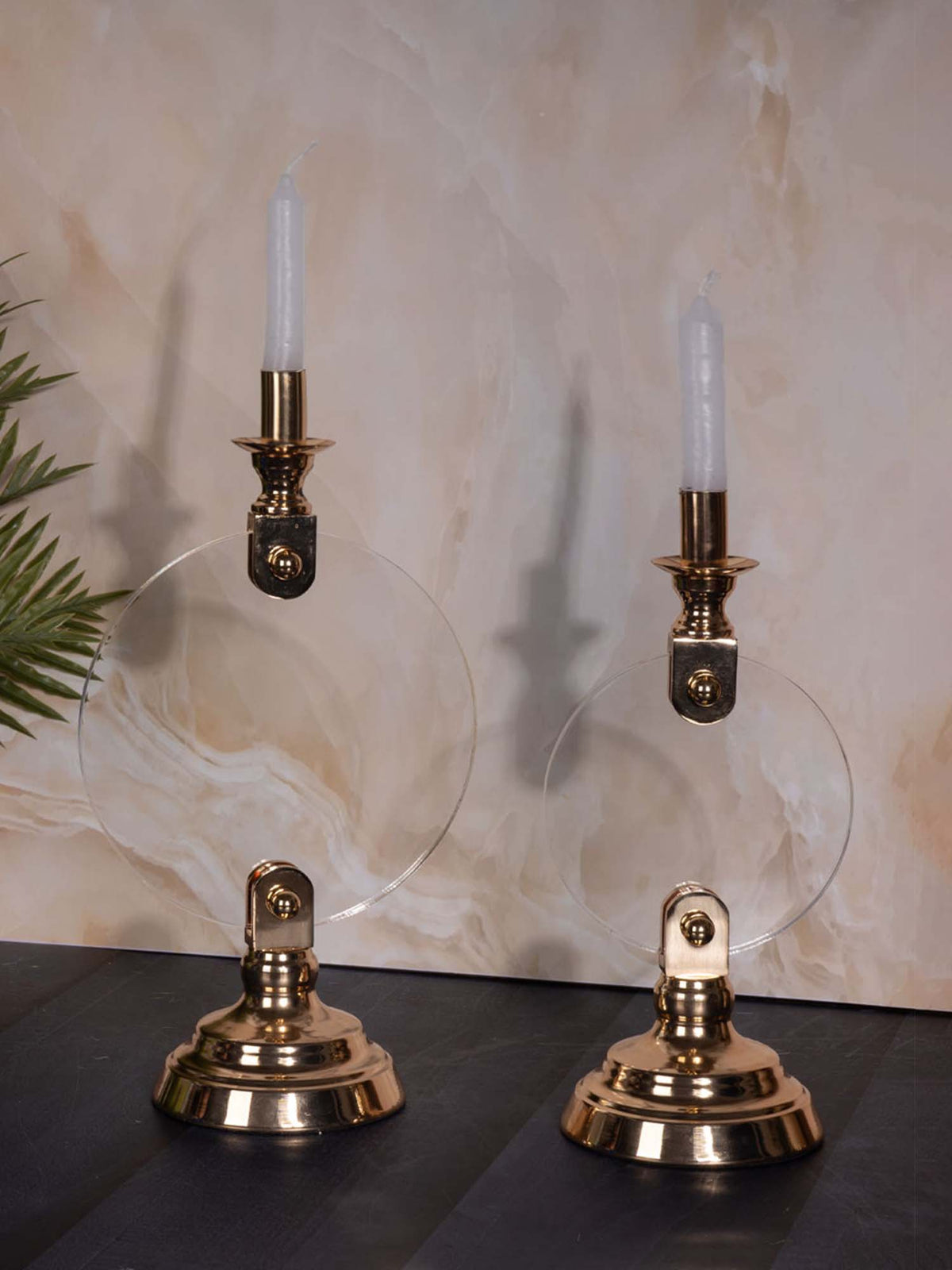 Aarvi Decor Gold Metal & Glass Round Candle Holder