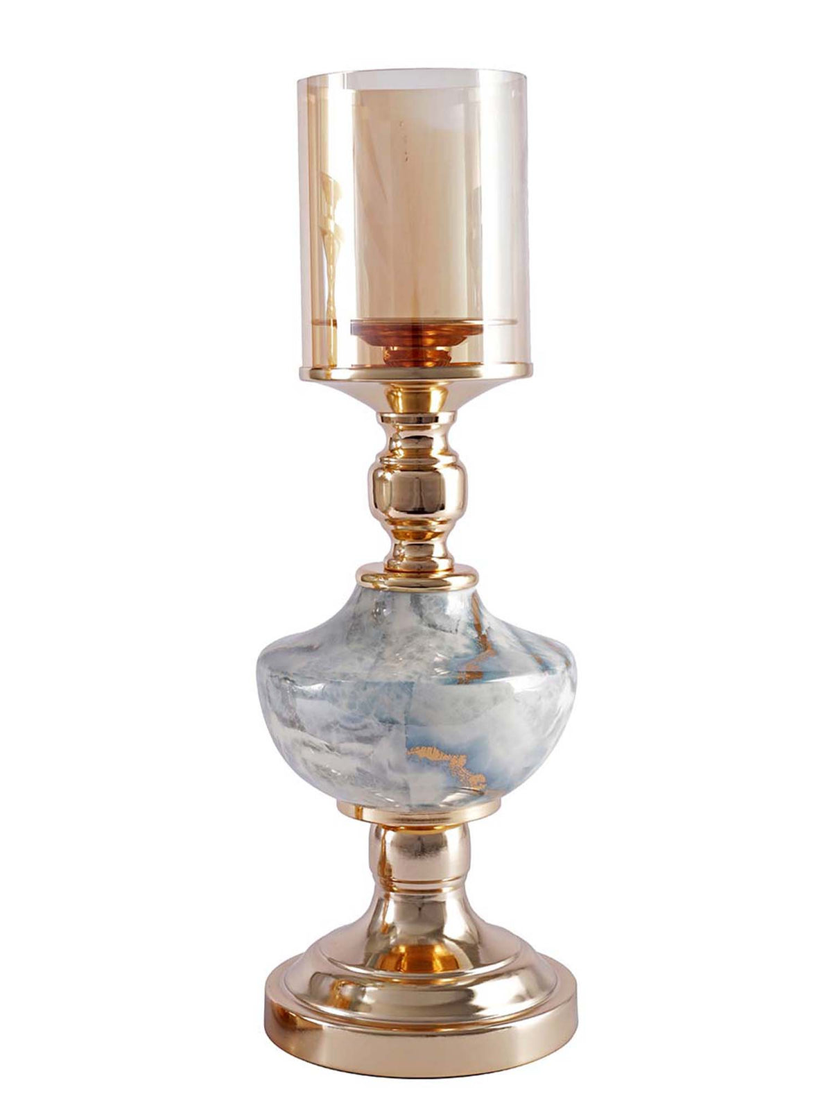 Aarvi Decor Gold Lux Marble Finish Metal Candle Holder
