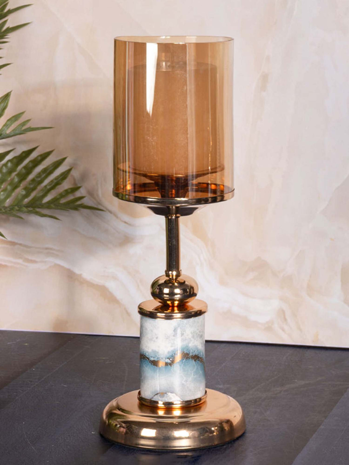 Aarvi Decor Gold Marble Finish Metal Candle Holder