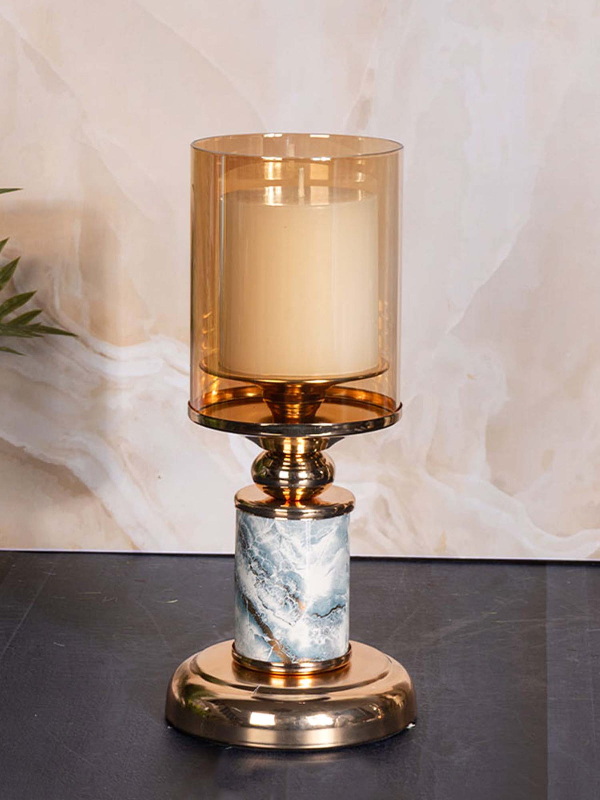 Aarvi Decor Gold Marble Finish Metal Candle Holder