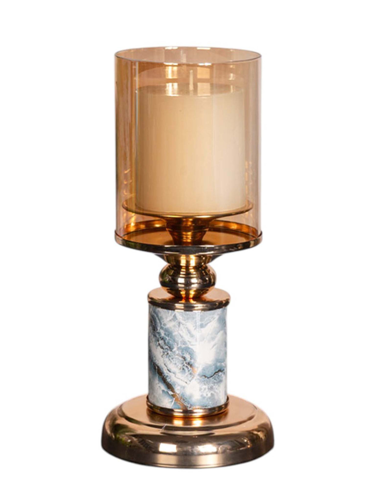 Aarvi Decor Gold Marble Finish Metal Candle Holder