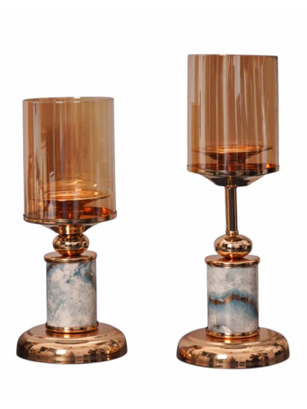 Aarvi Decor Gold Marble Finish Metal Candle Holder