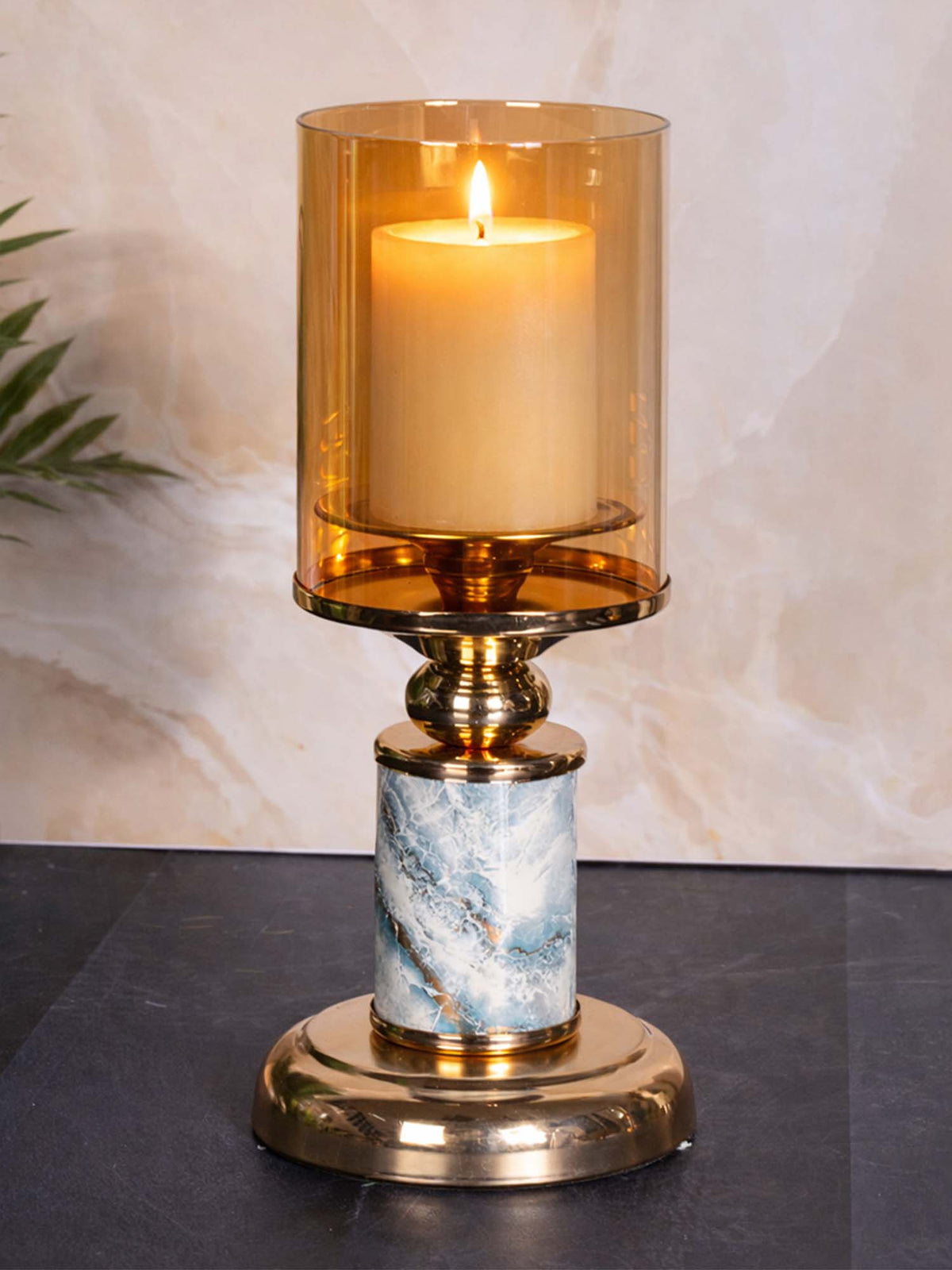 Aarvi Decor Gold Marble Finish Metal Candle Holder