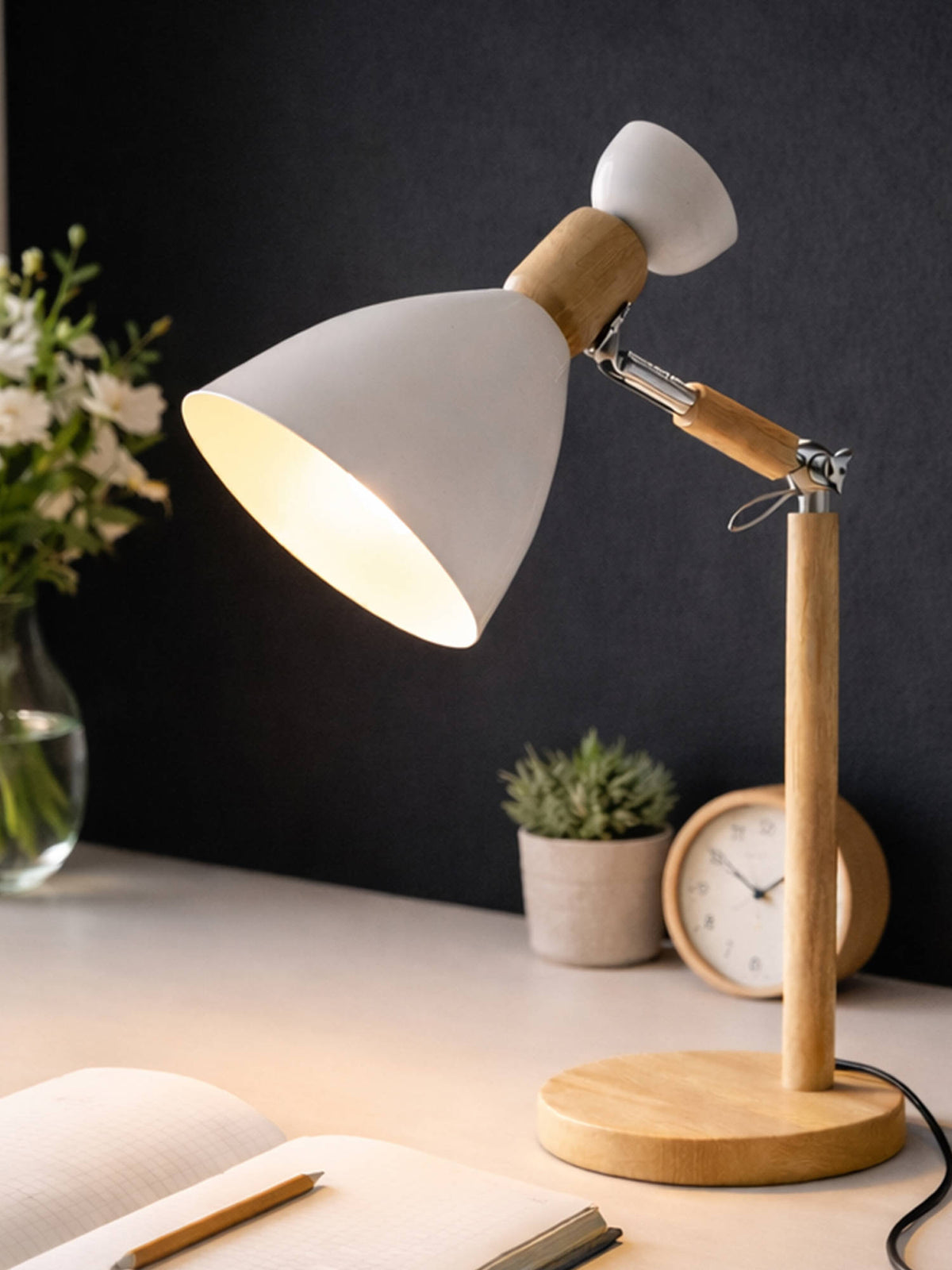 Aarvi Decor Wooden Metallic White Study Desk Lamp · One Size