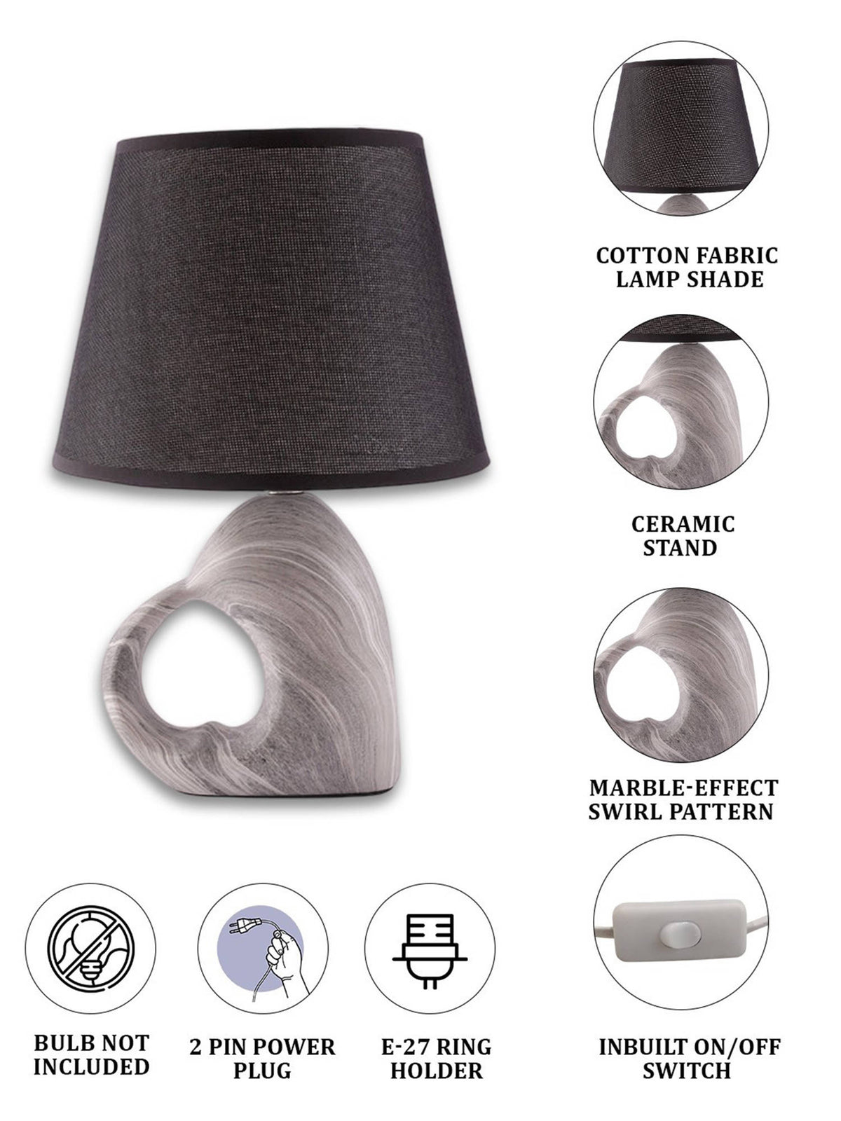 Aarvi Decor Black Open Heart Ceramic Table Lamp