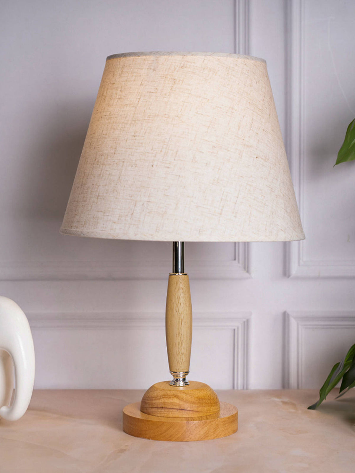 Aarvi Decor Beige Wooden Table Lamp