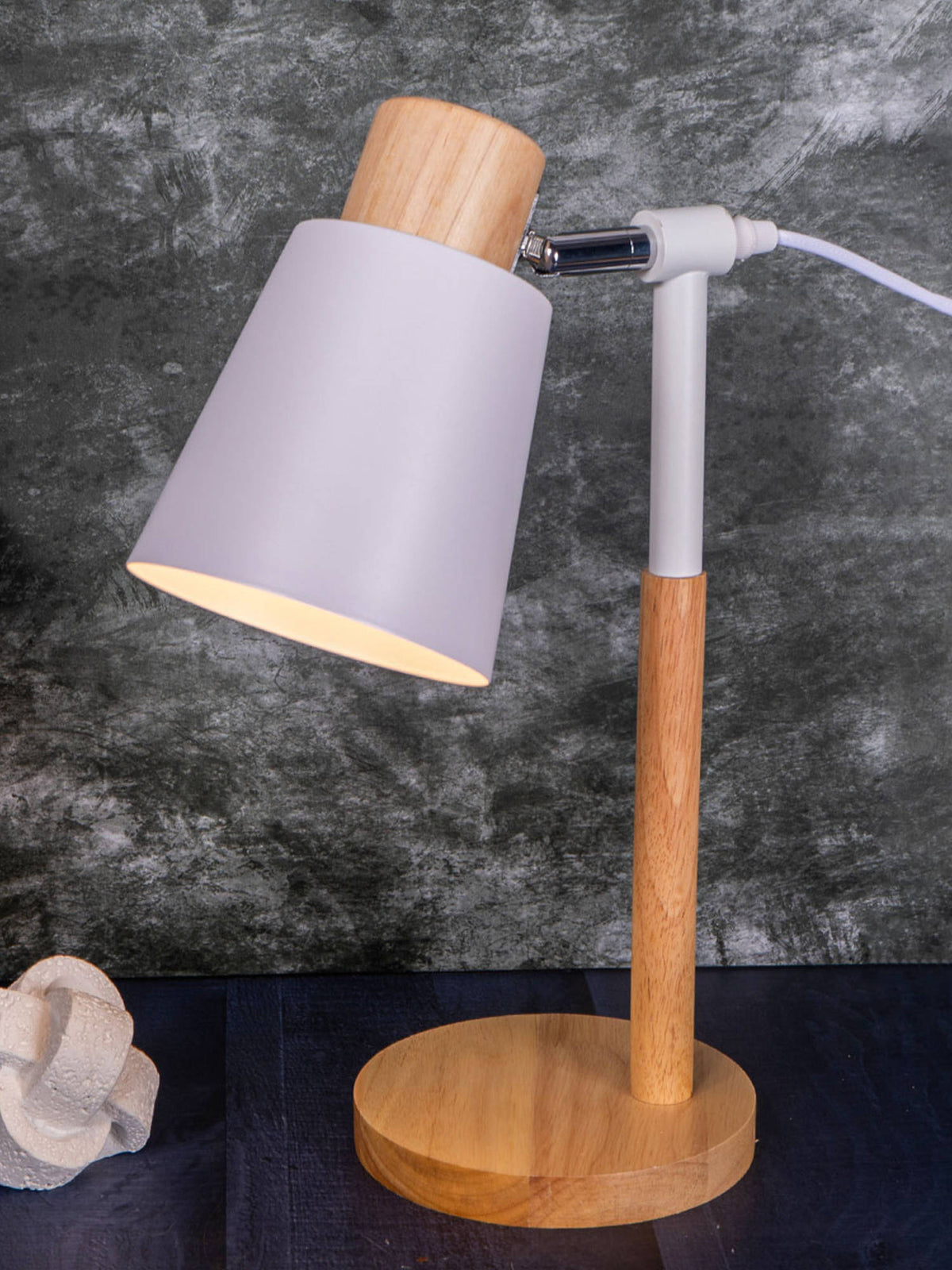 Aarvi Decor Wooden Metallic White Study Desk Lamp