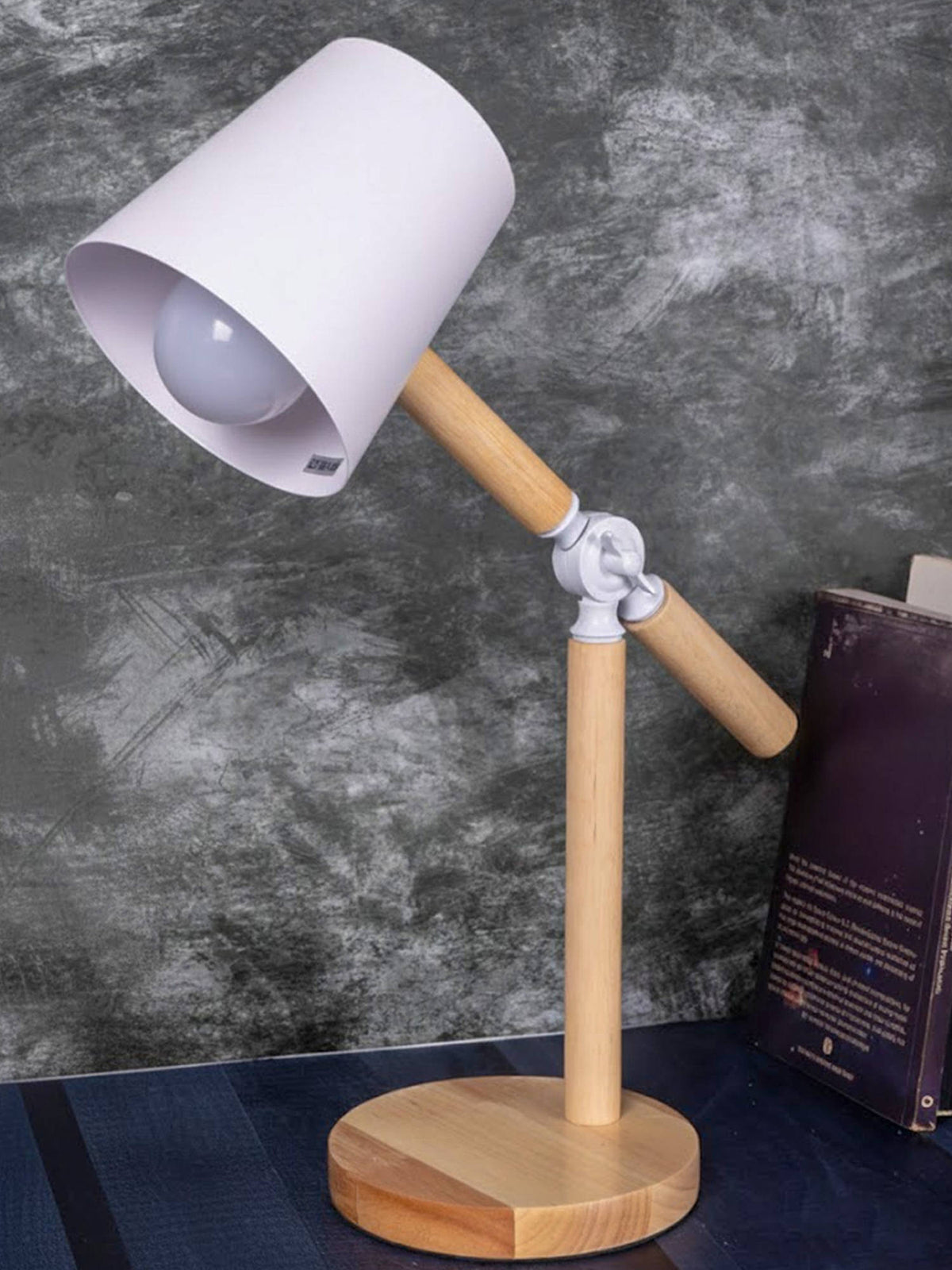 Aarvi Decor Wooden Metallic White Study Desk Lamp