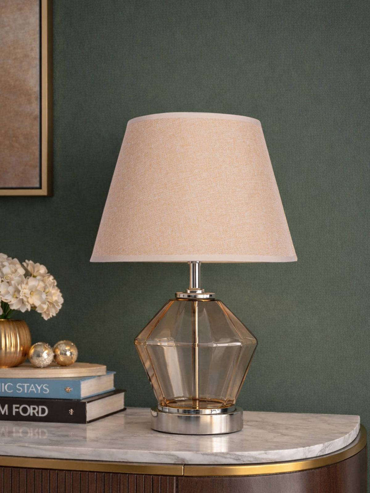 Aarvi Decor Beige Glass Table Lamp