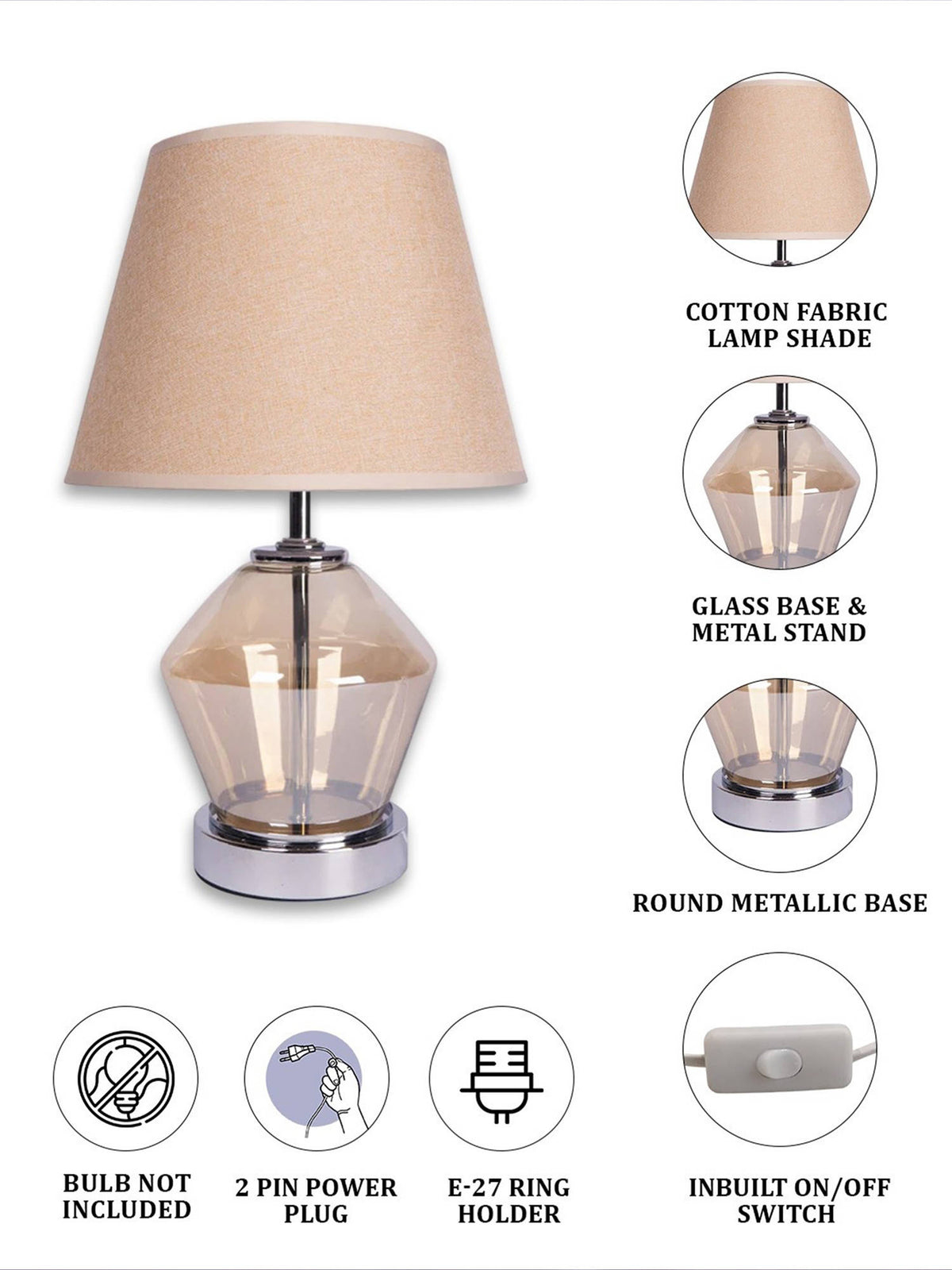 Aarvi Decor Beige Glass Table Lamp