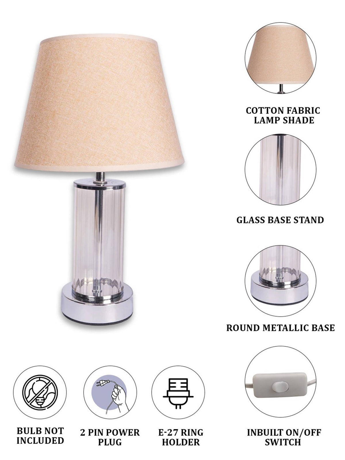 Aarvi Decor Beige Chrome Glass Table Lamp