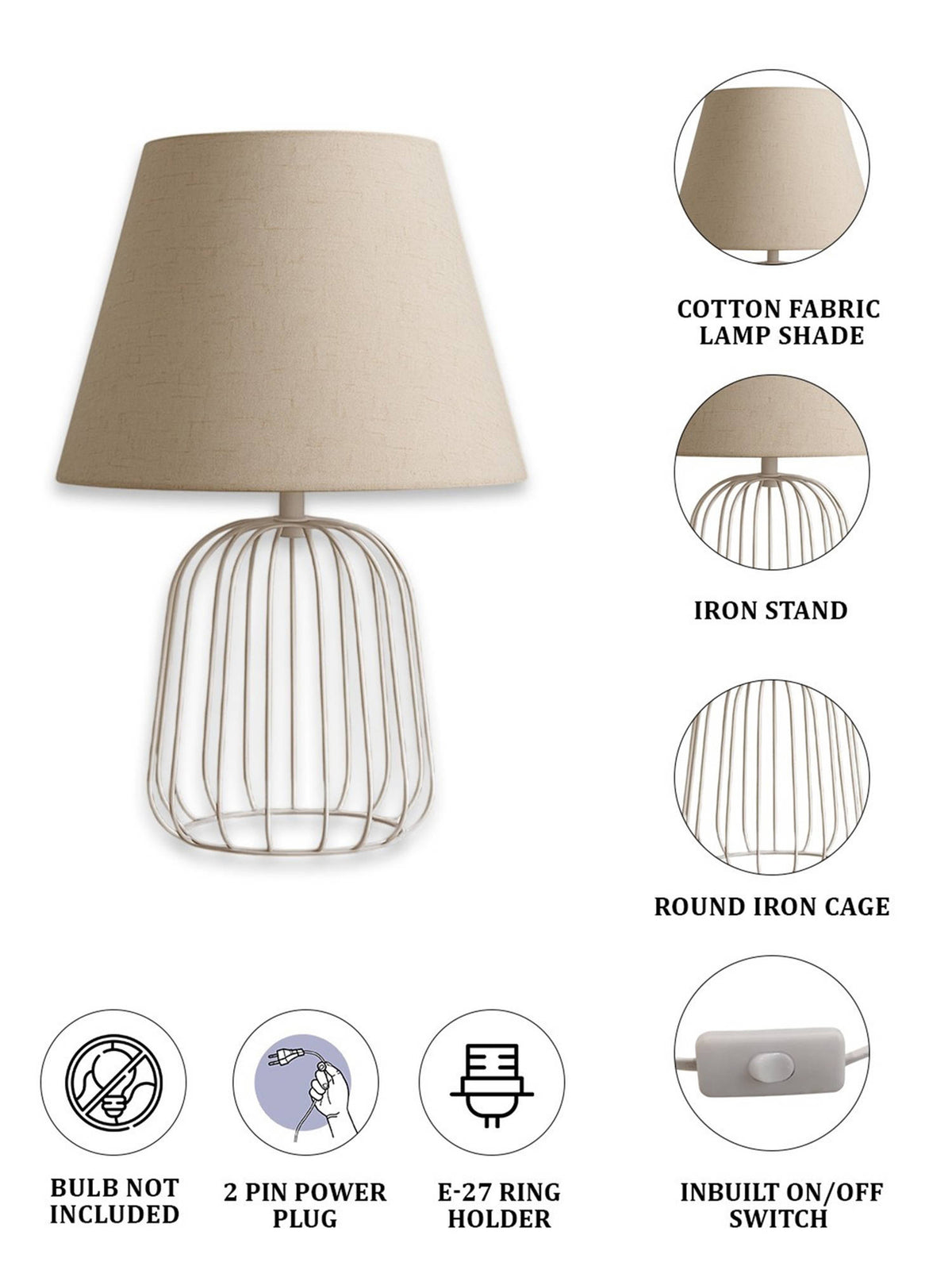 Aarvi Decor Beige Metal Cage Table Lamp
