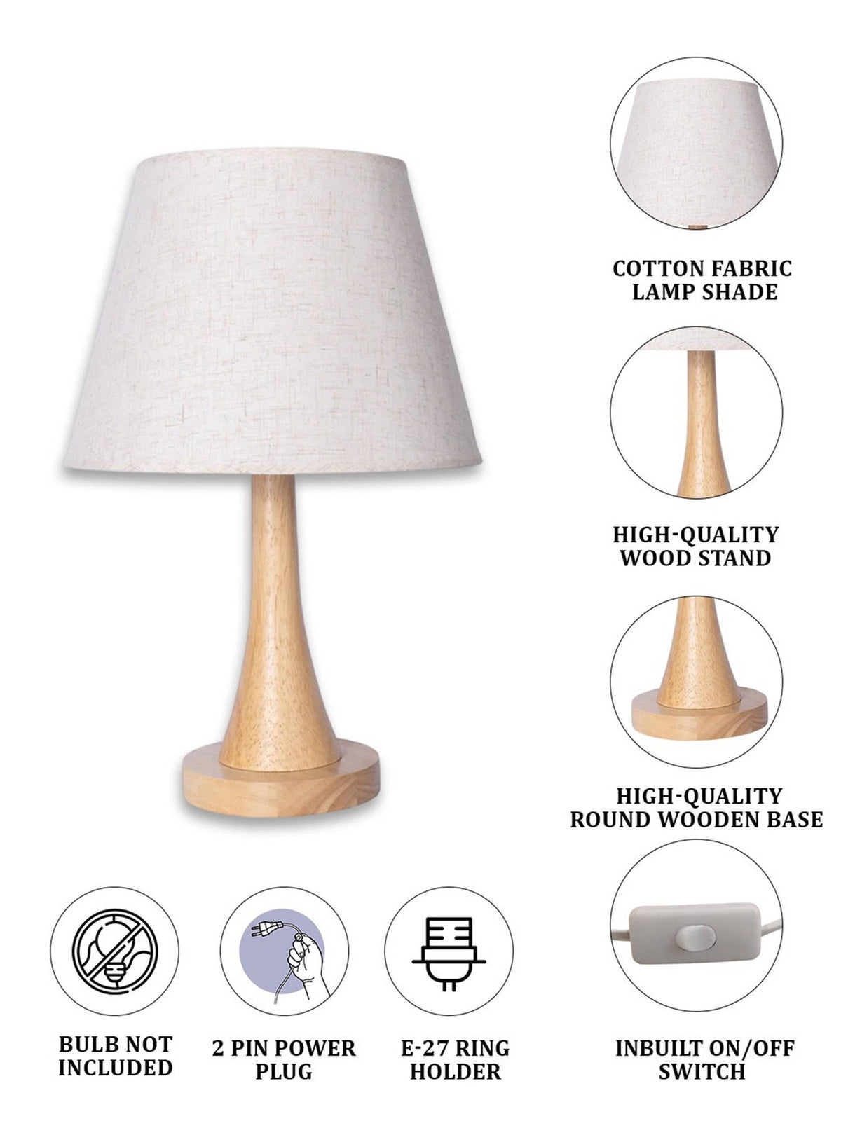Aarvi Decor Beige Wooden Elegant Table Lamp