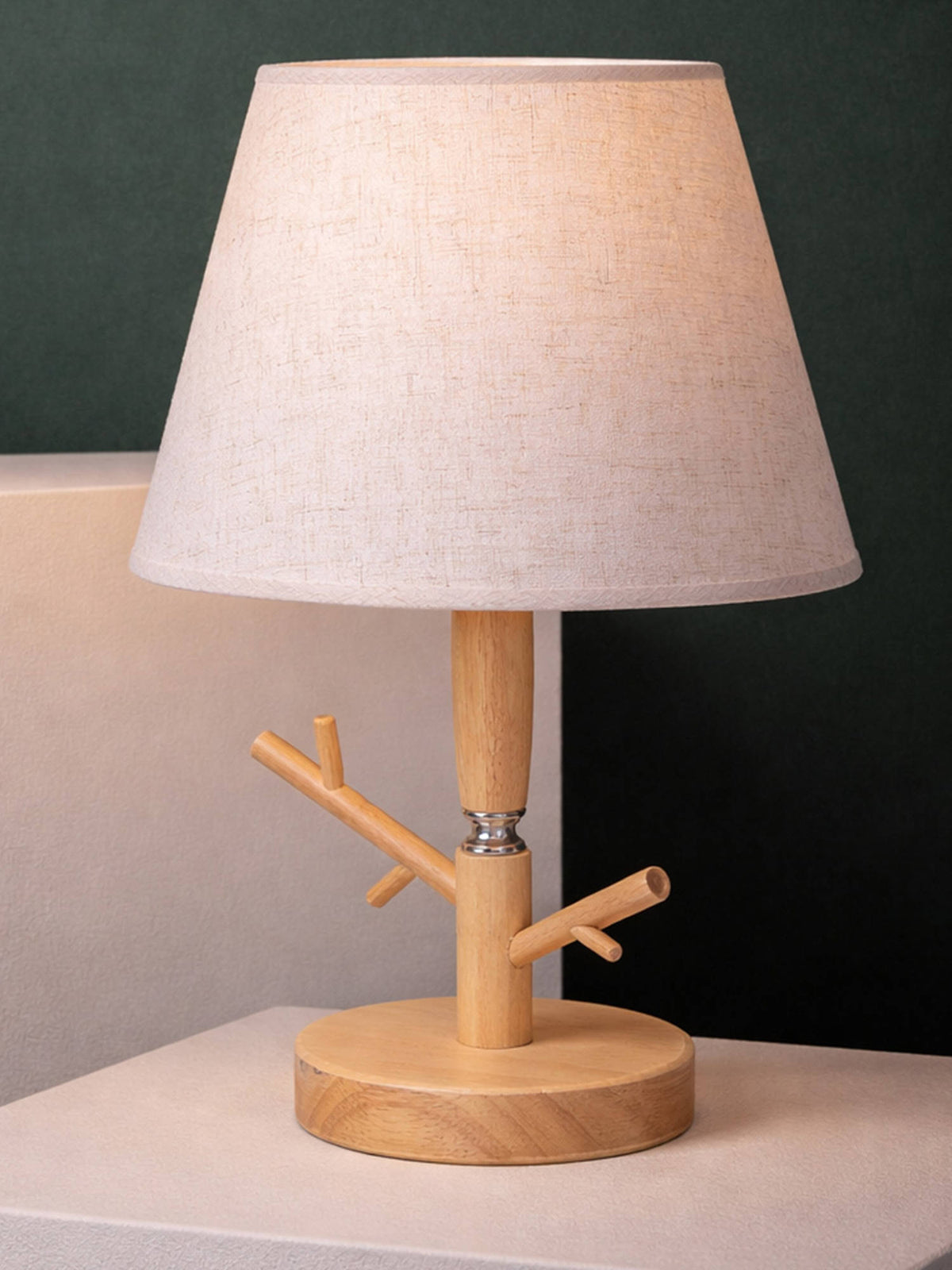 Aarvi Decor Beige Wooden Table Lamp