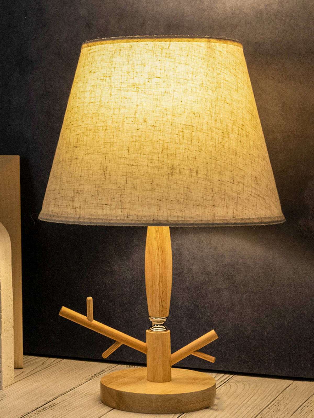Aarvi Decor Beige Wooden Table Lamp