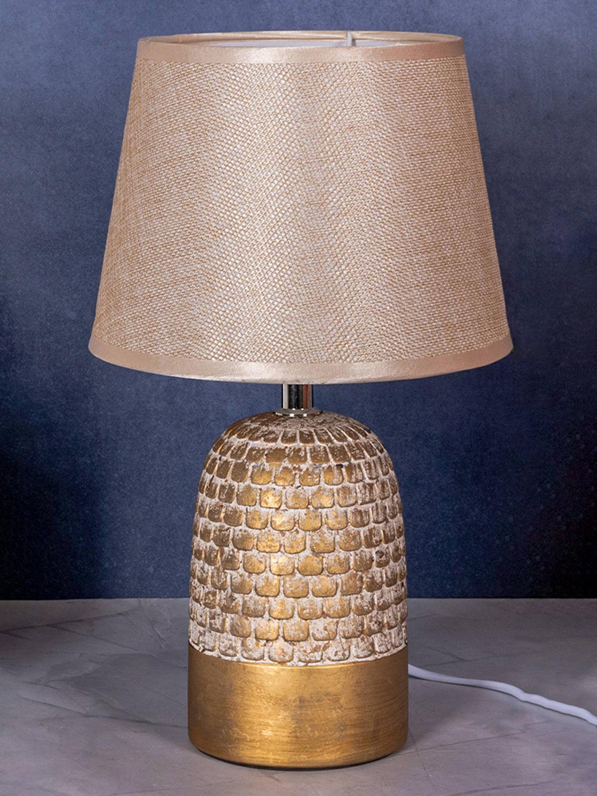 Aarvi Decor Wooden Metallic Beige Study Desk Lamp