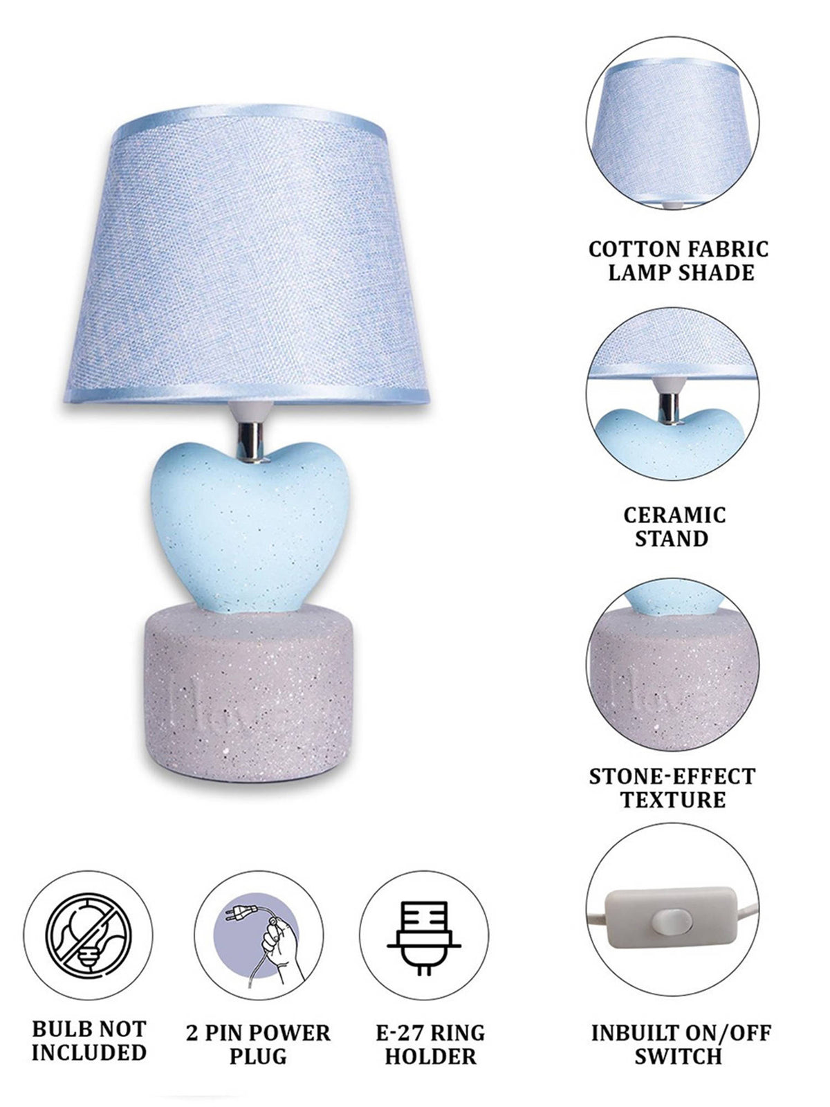Aarvi Decor Blue Heart Ceramic Table Lamp