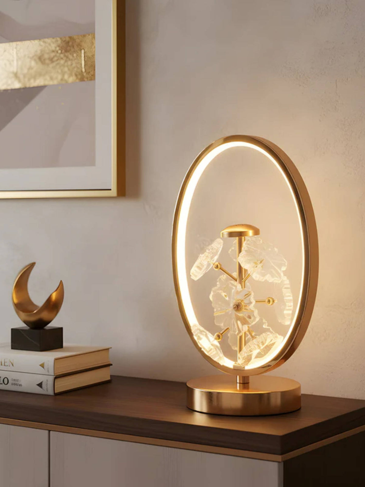 Aarvi Decor Gold Crystal & Metal Decorative Floral Oval Led Lamp