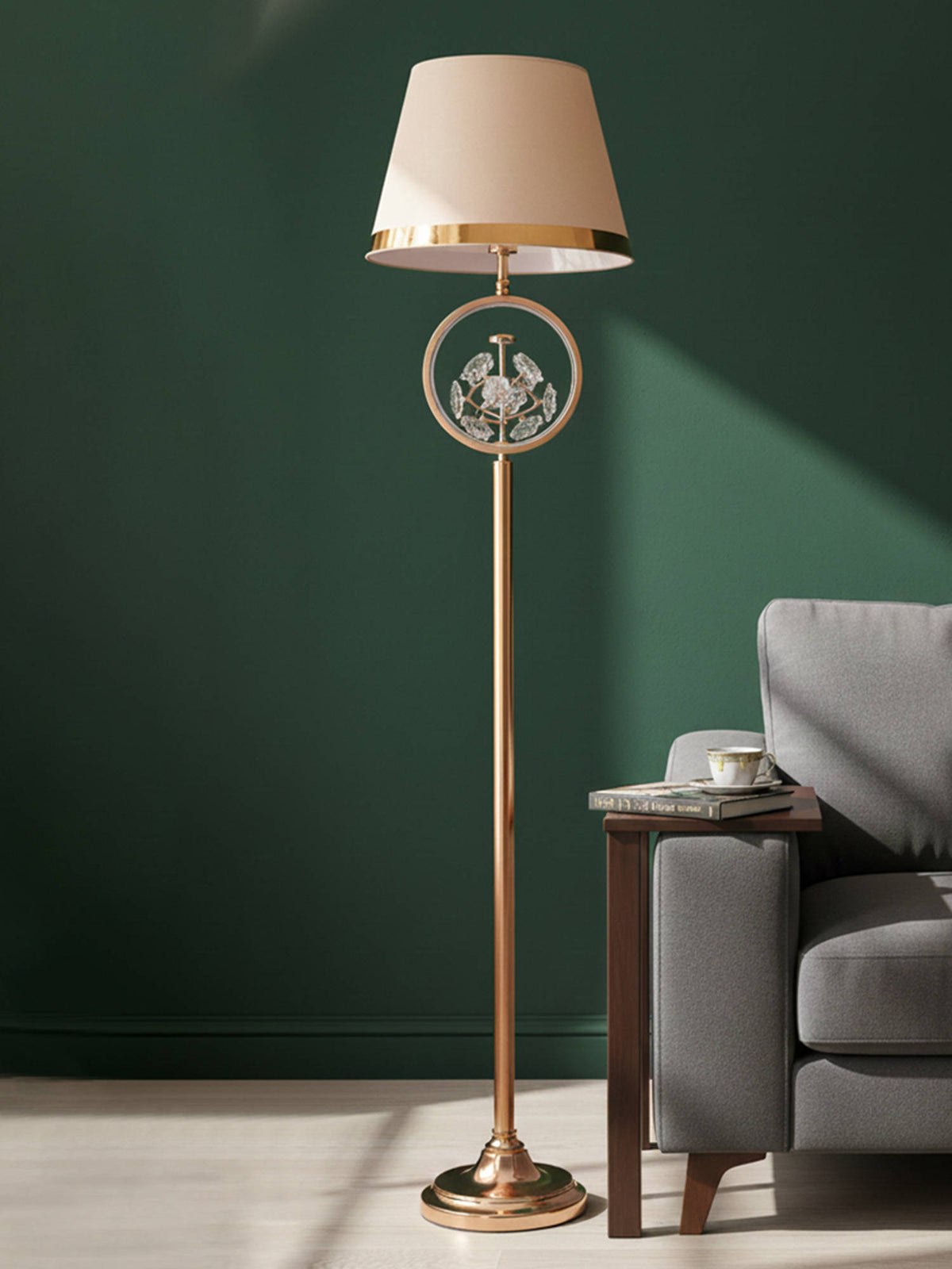 Aarvi Decor Beige Crystal & Metal Decorative Bloom Floor Lamp