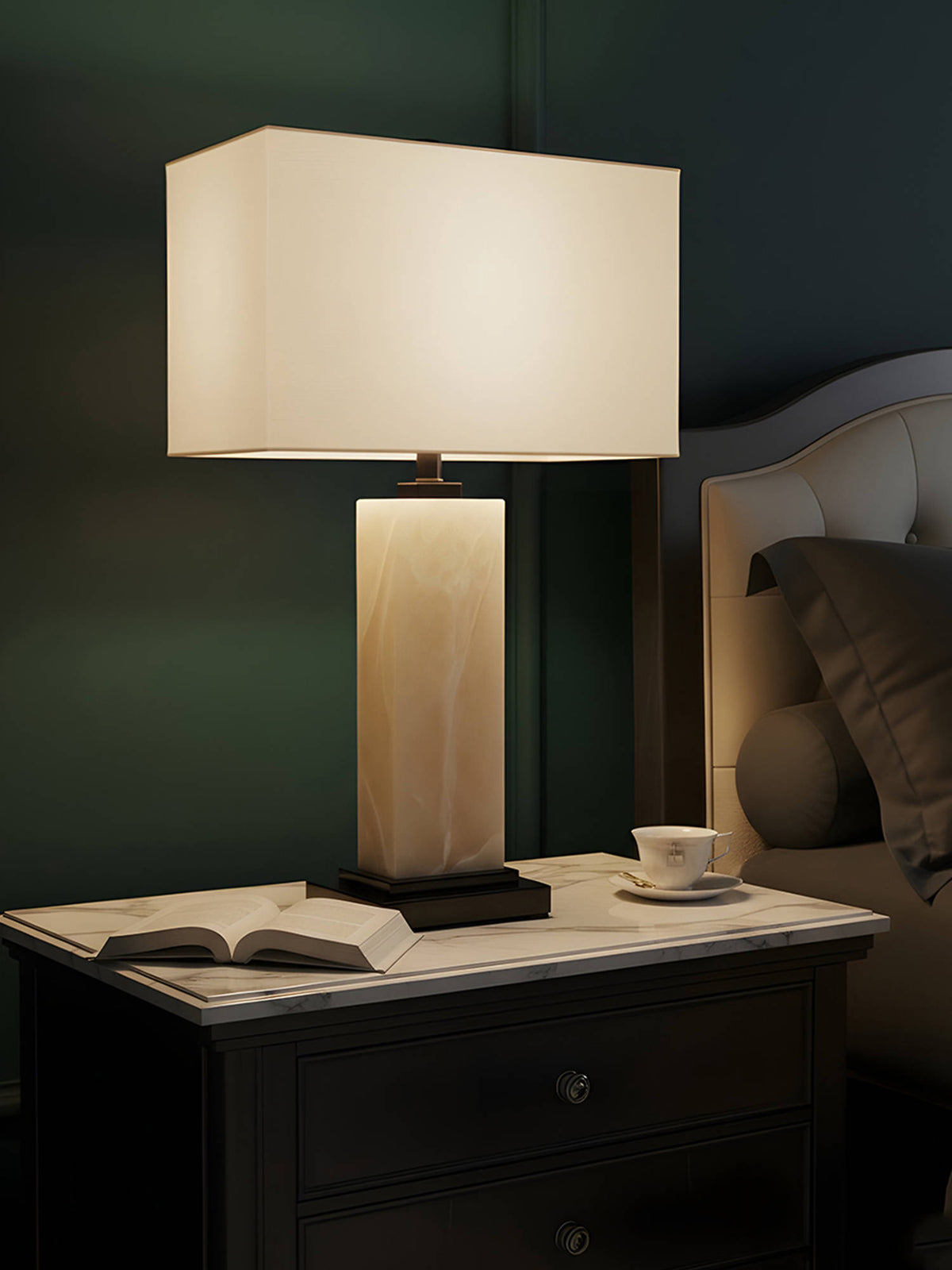 Aarvi Decor White Onyx Decorative Column Table Lamp