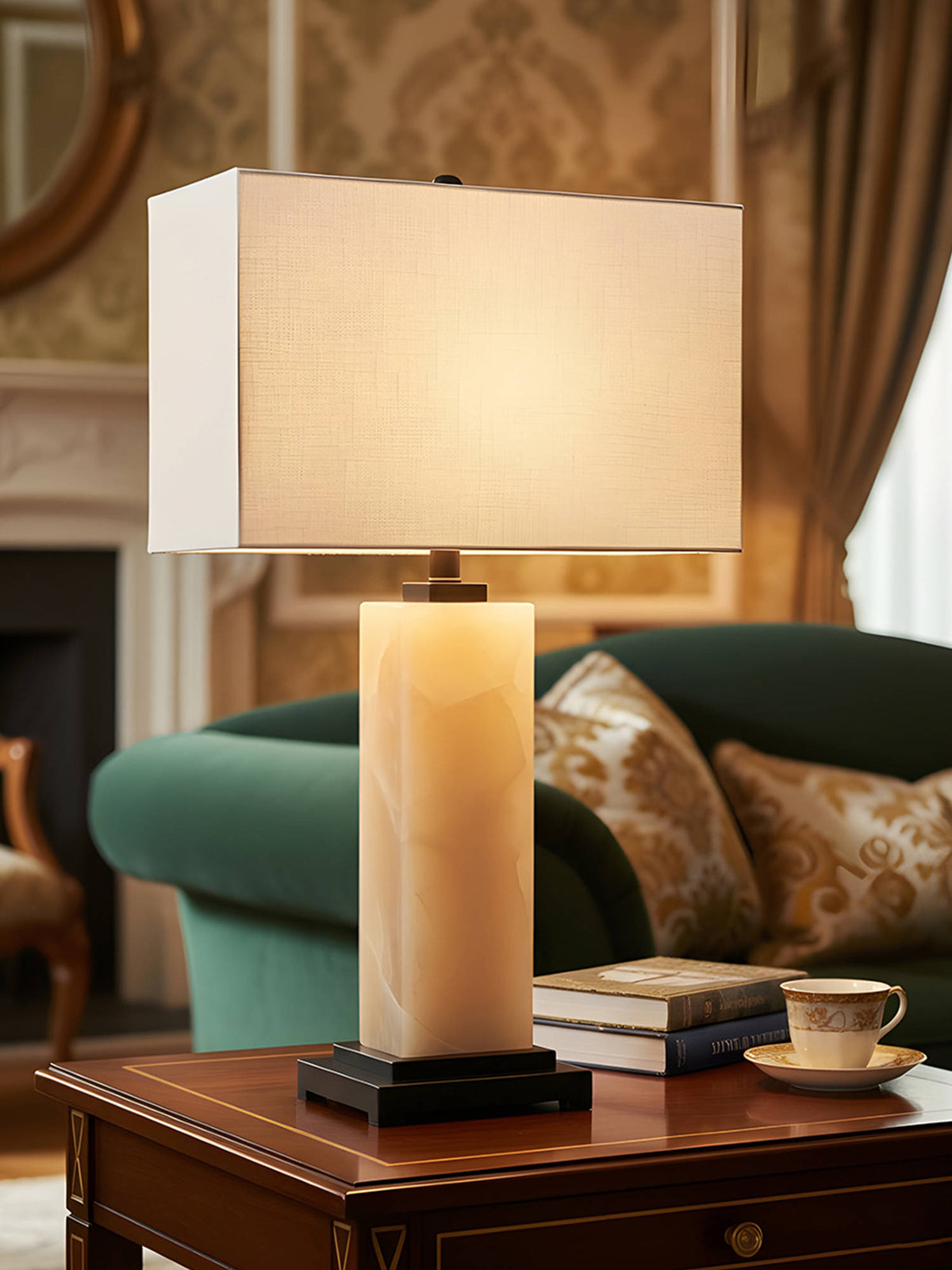 Aarvi Decor White Onyx Decorative Column Table Lamp