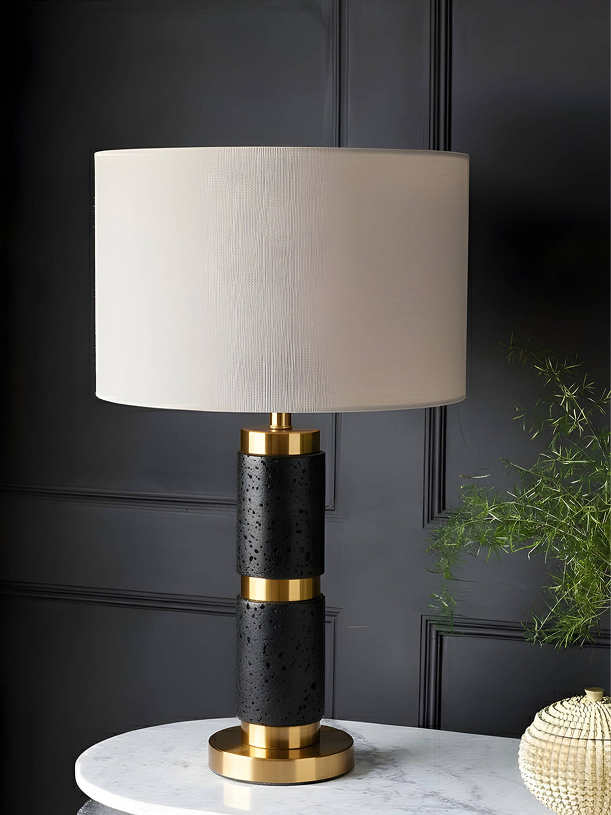 Aarvi Decor Beige Stone & Metal Decorative Midnight Gold Prestige Table Lamp