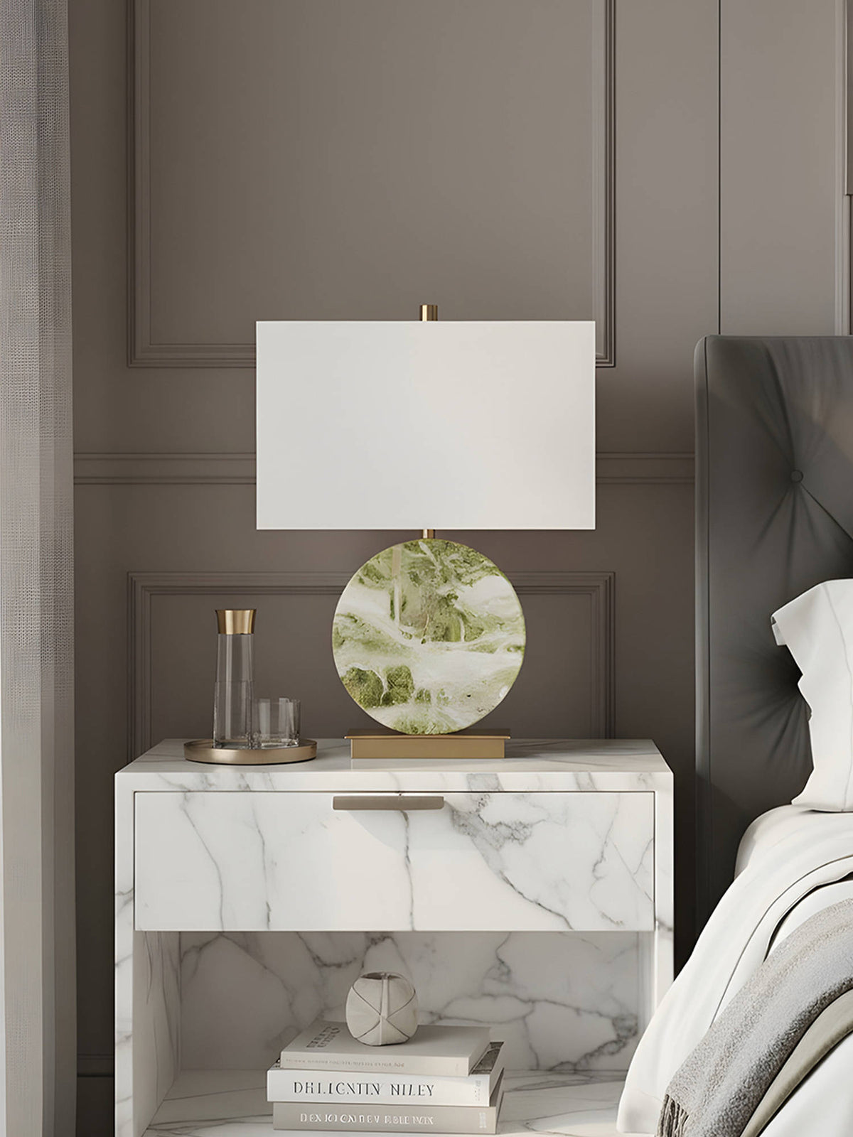 Aarvi Decor Green Marble Decorative Monarch Table Lamp