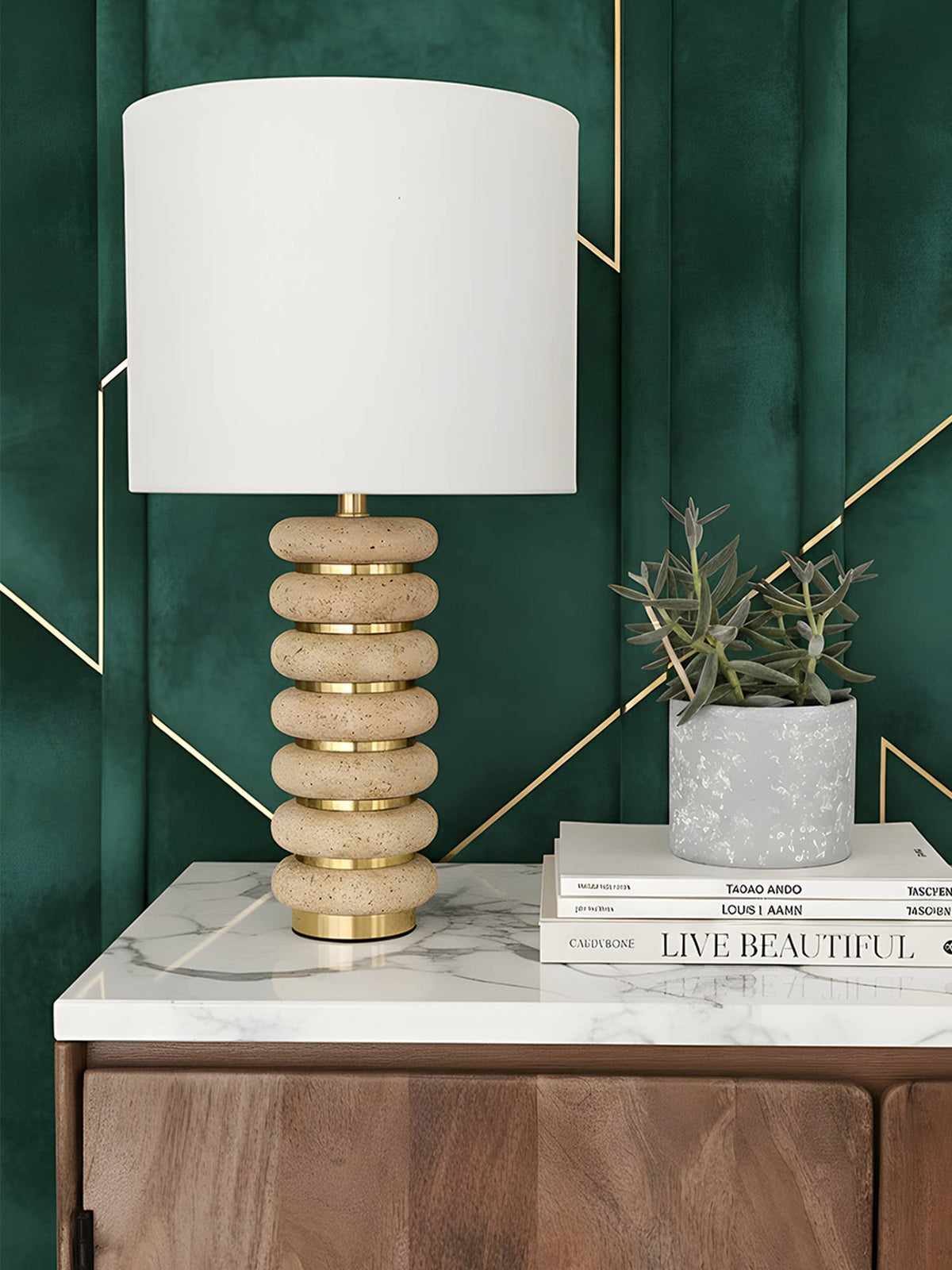 Aarvi Decor Beige Marble Decorative Stacked Stone Elegance Table Lamp