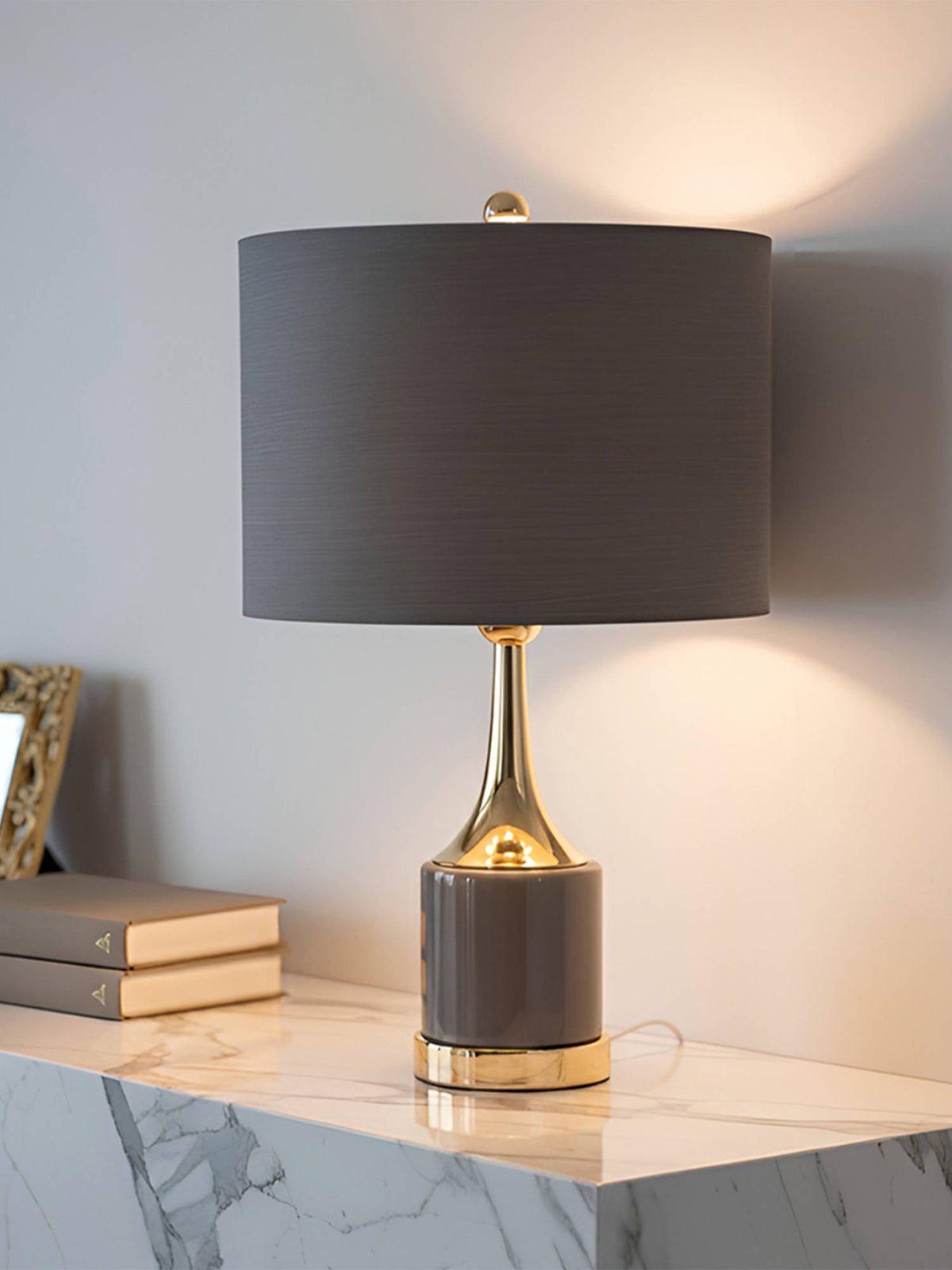 Aarvi Decor Grey Glass Decorative Noir Royale Table Lamp