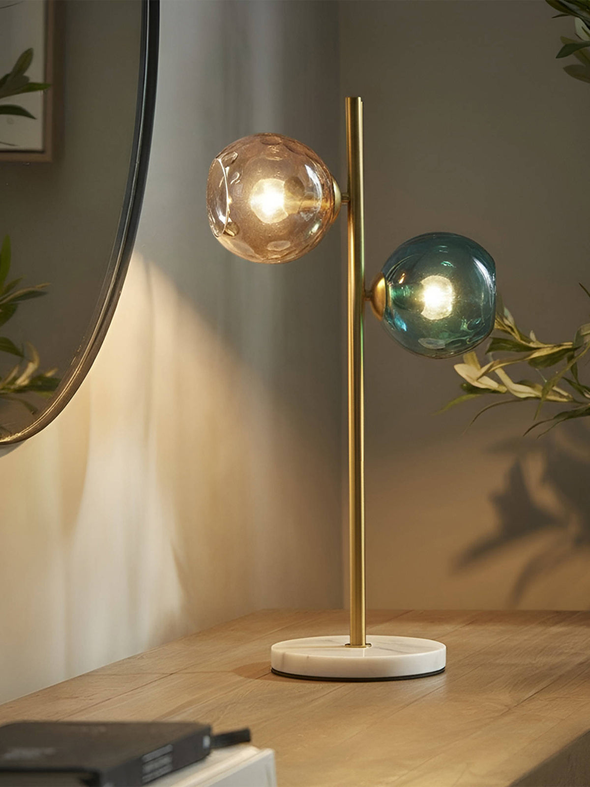 Aarvi Decor Multi-Color Glass Decorative Aurora Duo Globe Lamp