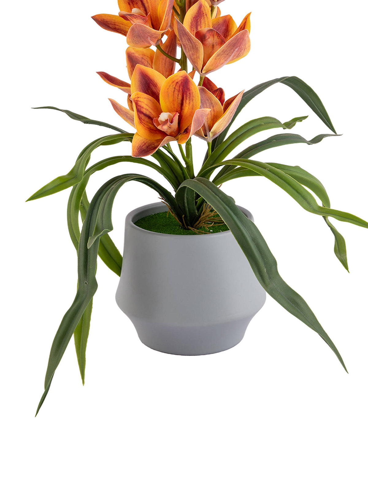 Aarvi Decor Orange Silk Velvet Orchid Elegance Pot With Flower