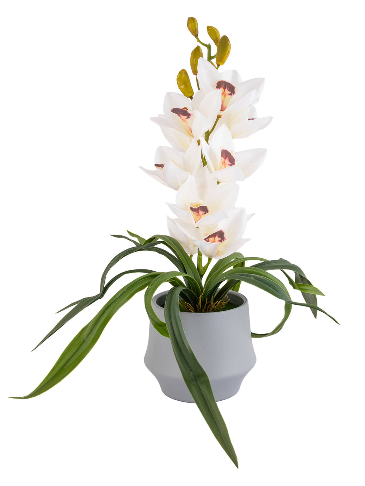 Aarvi Decor White Silk Velvet Orchid Elegance Pot With Flower