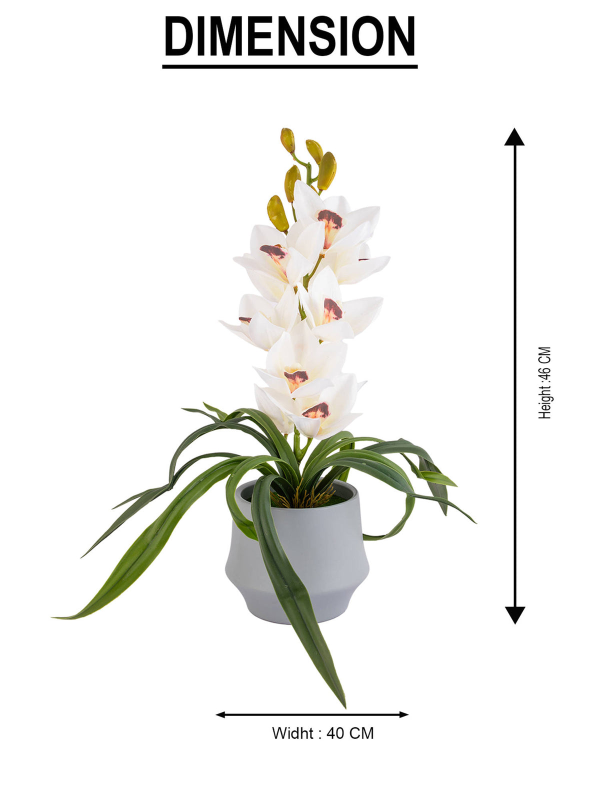 Aarvi Decor White Silk Velvet Orchid Elegance Pot With Flower