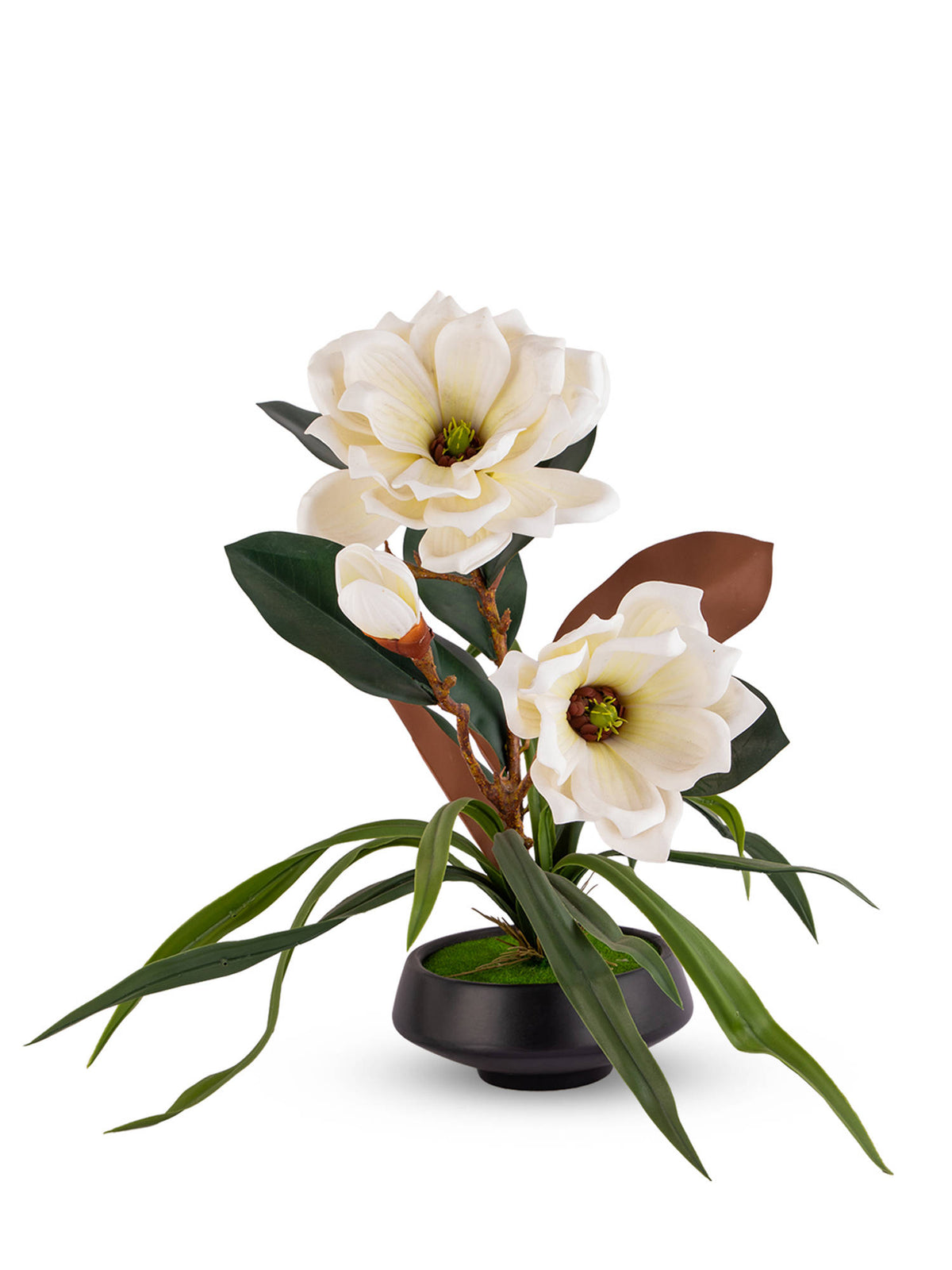 Aarvi Decor White Faux Leather Magnolia Serenade Arrangement Pot With Flower
