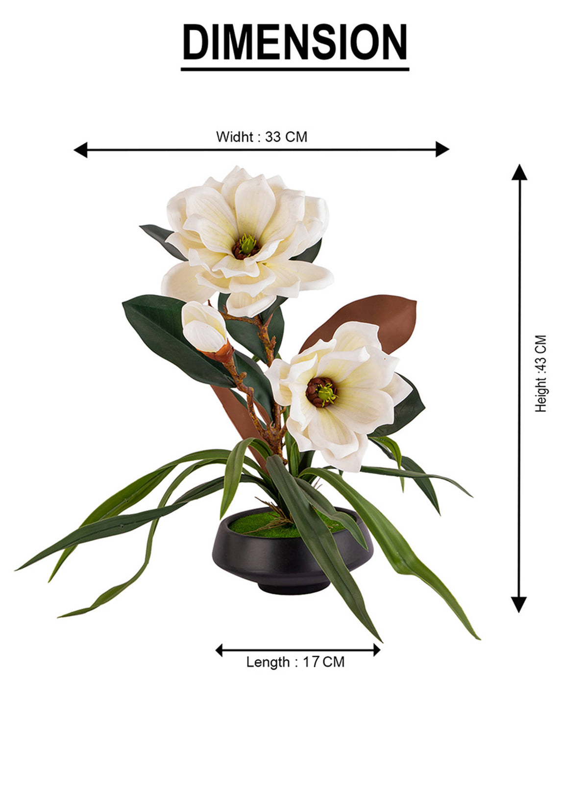Aarvi Decor White Faux Leather Magnolia Serenade Arrangement Pot With Flower