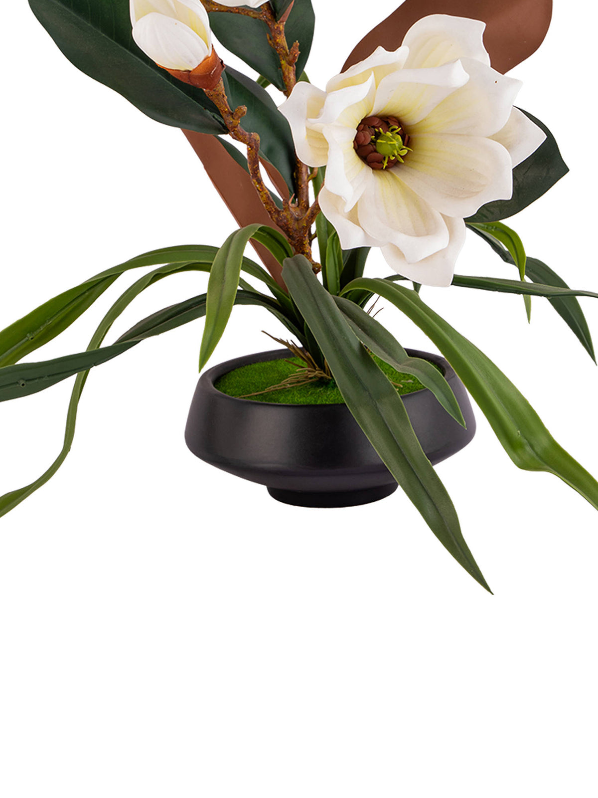 Aarvi Decor White Faux Leather Magnolia Serenade Arrangement Pot With Flower