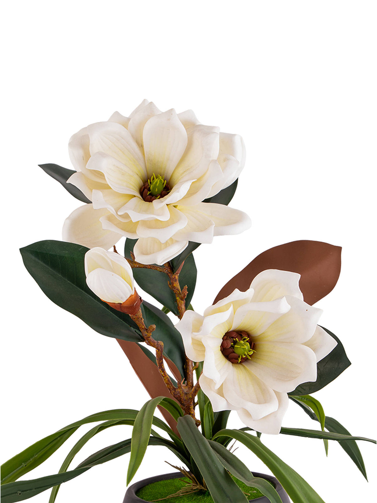 Aarvi Decor White Faux Leather Magnolia Serenade Arrangement Pot With Flower