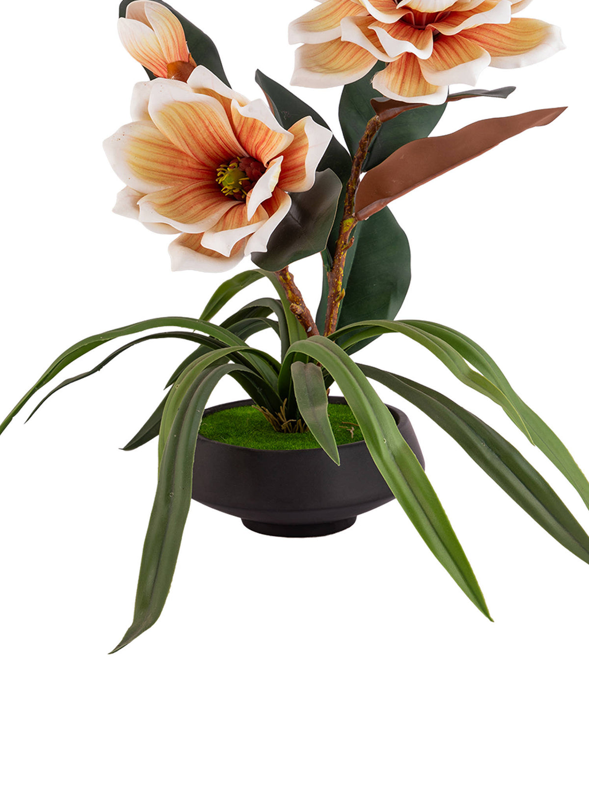 Aarvi Decor Beige Faux Leather Magnolia Serenade Arrangement Pot With Flower