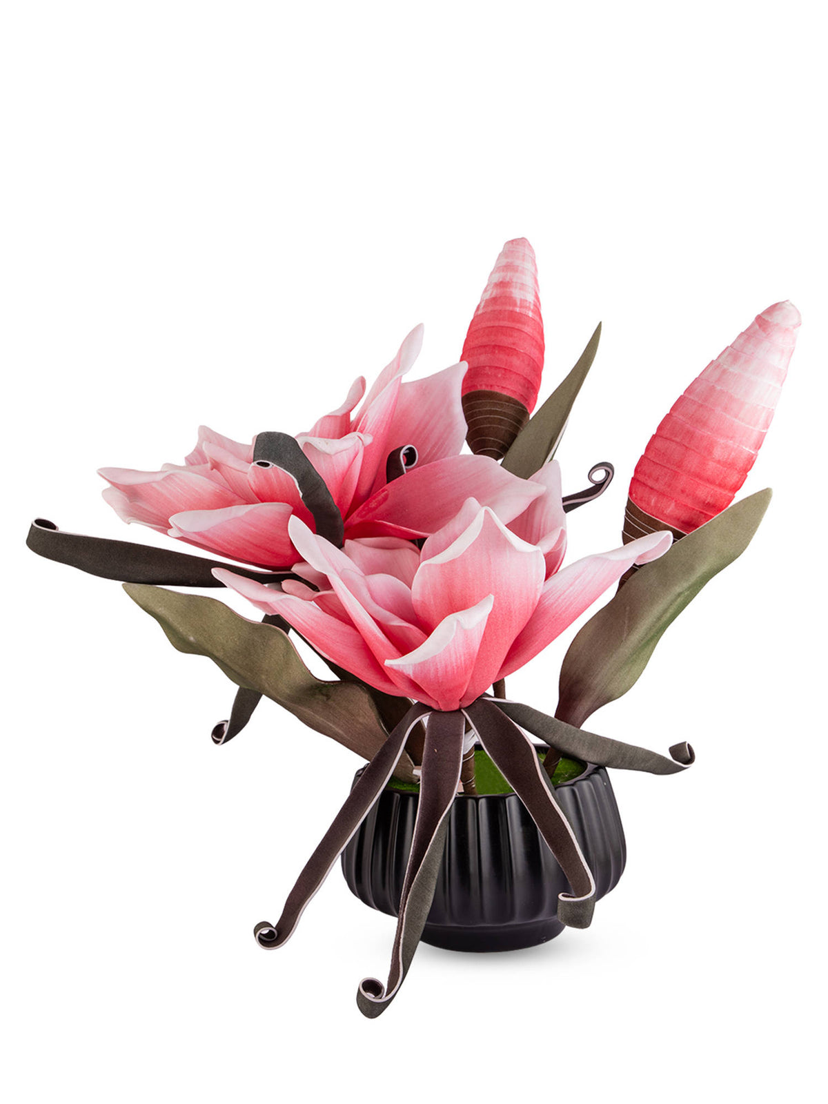 Aarvi Decor Pink Faux Leather Opulent Dawn Magnolia Arrangement Pot With Flower