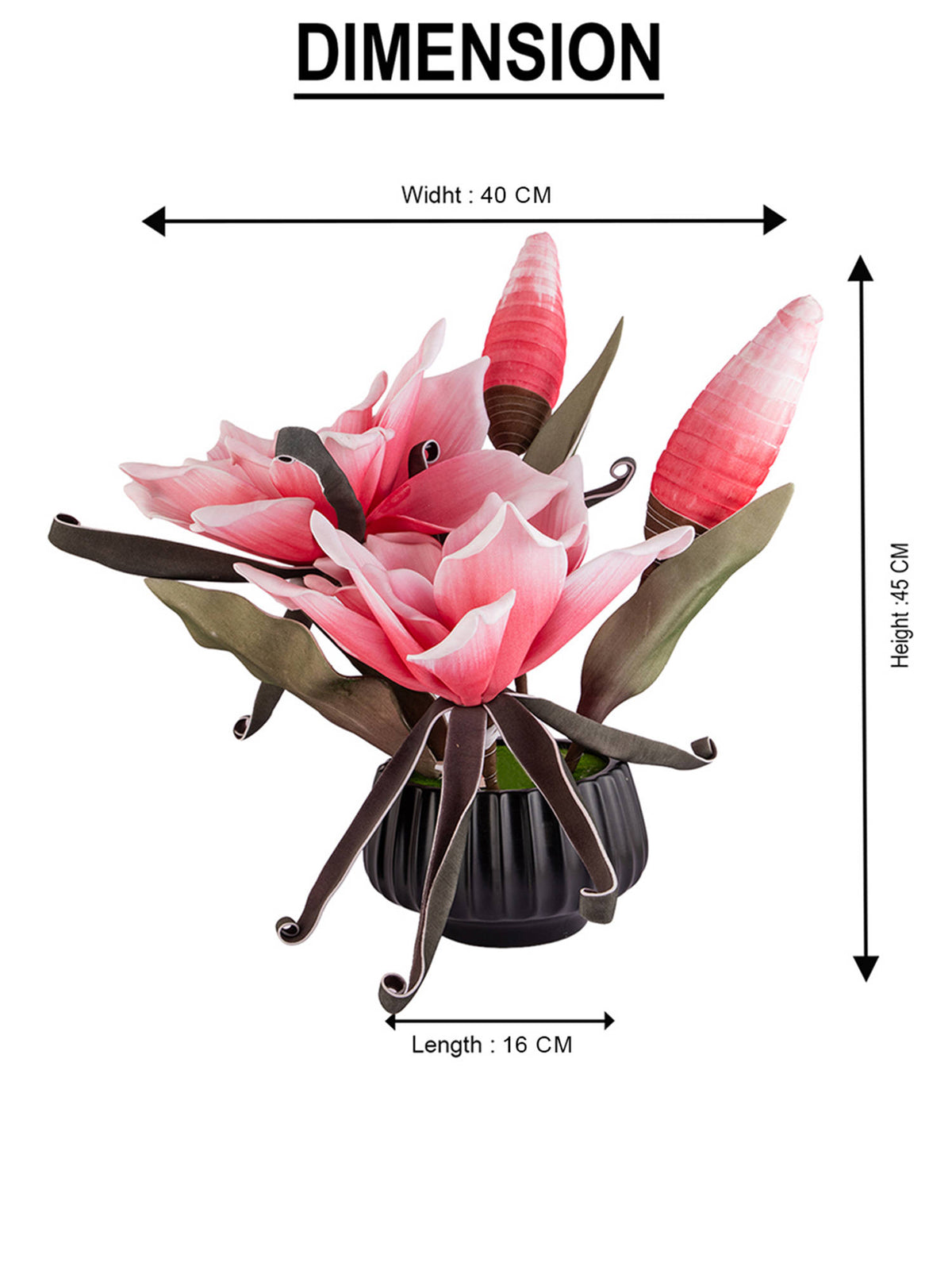 Aarvi Decor Pink Faux Leather Opulent Dawn Magnolia Arrangement Pot With Flower